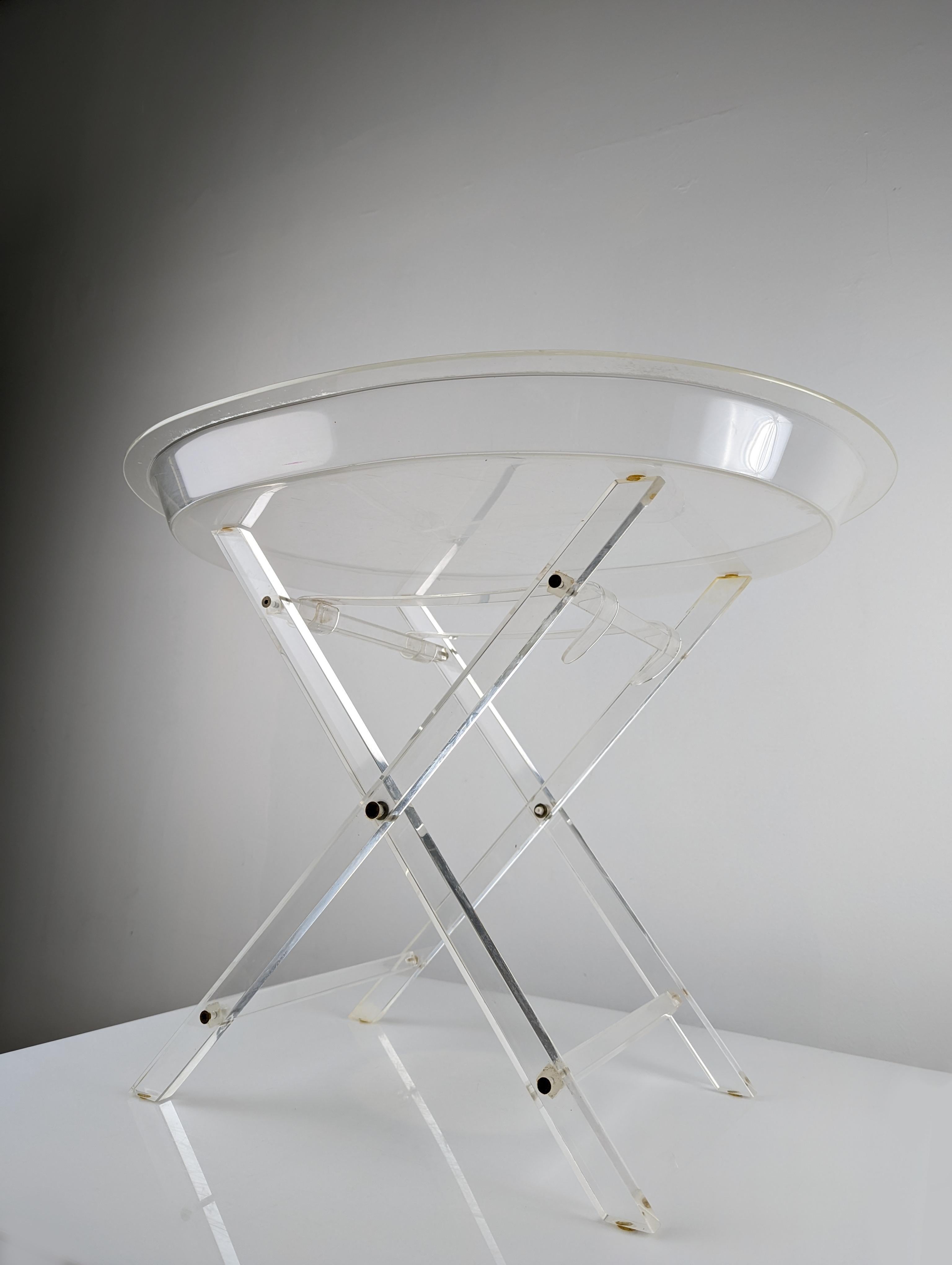 Fantastic folding service table with tray made entirely of transparent methacrylate.