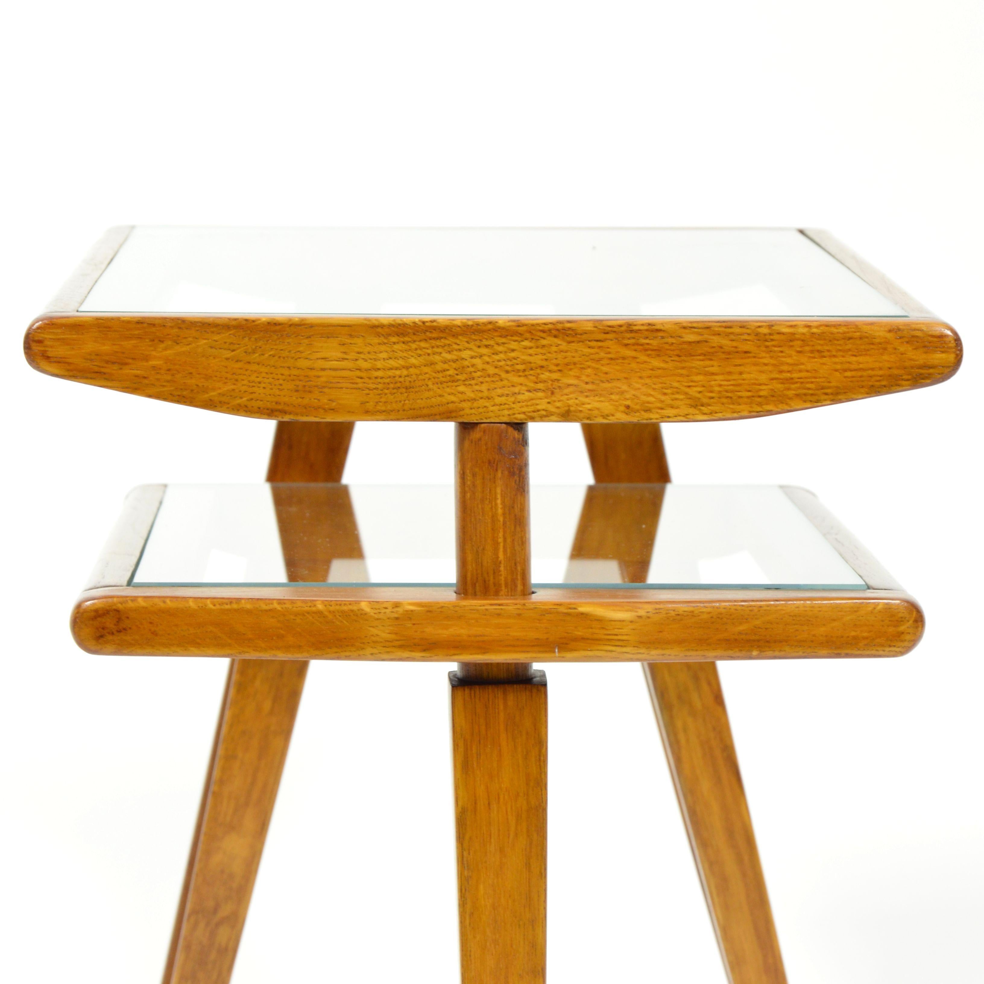 Folding Side Table, Wood and Glass, Czechoslovakia, 1960s 7