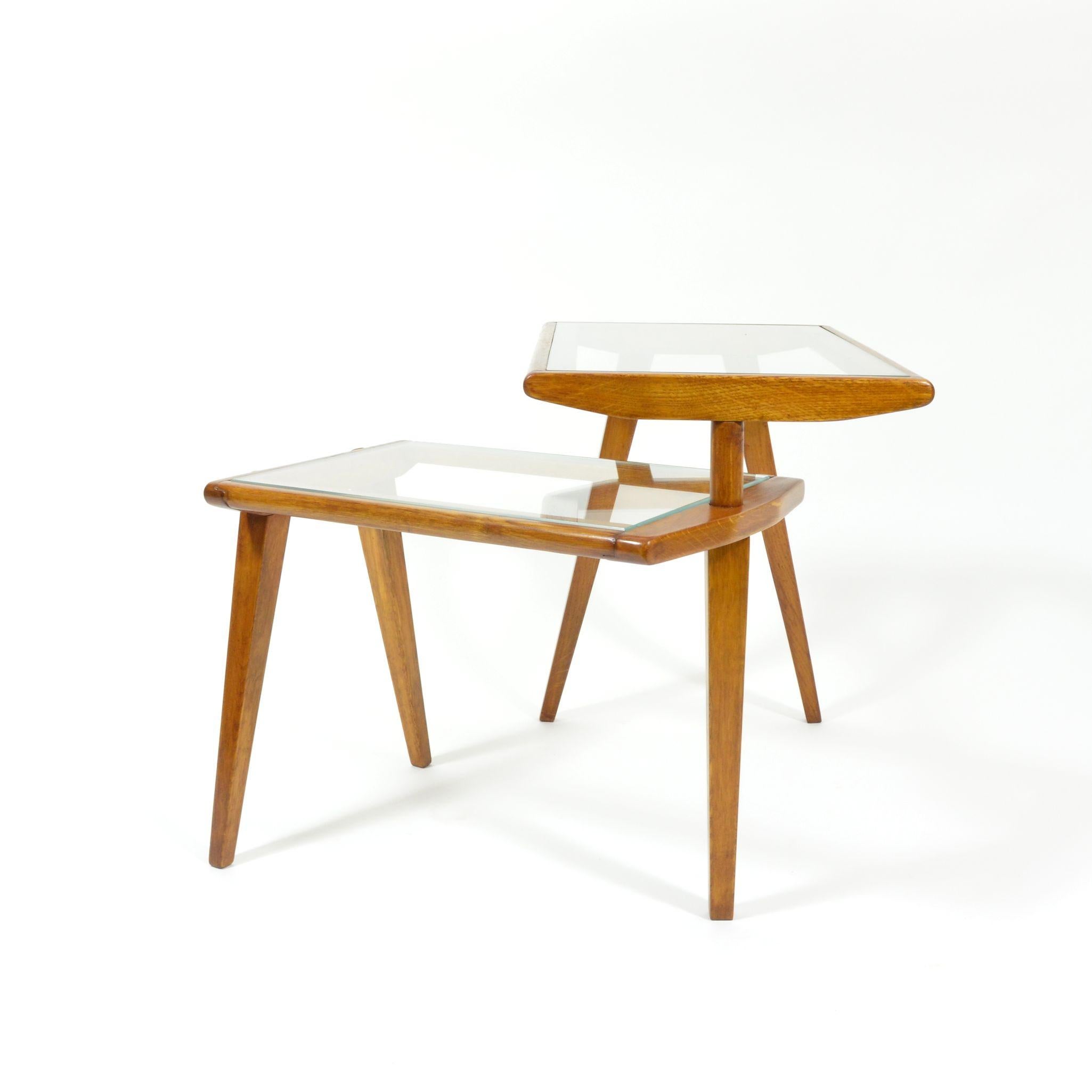 Folding Side Table, Wood and Glass, Czechoslovakia, 1960s 8