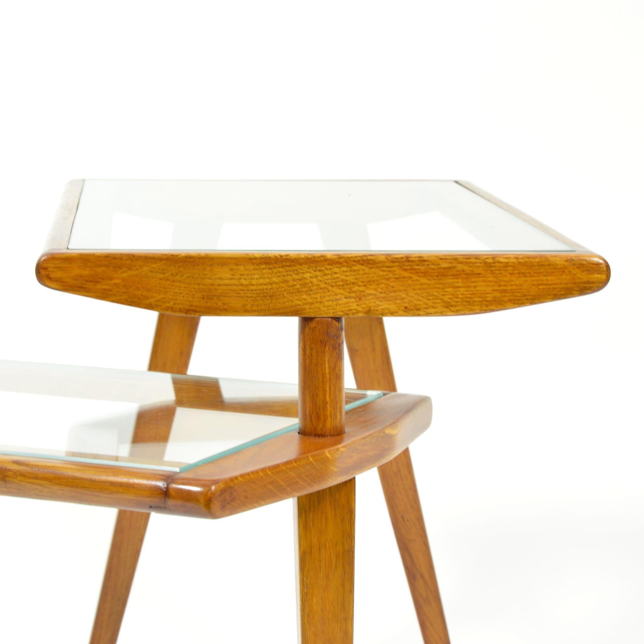 Folding Side Table, Wood and Glass, Czechoslovakia, 1960s 9