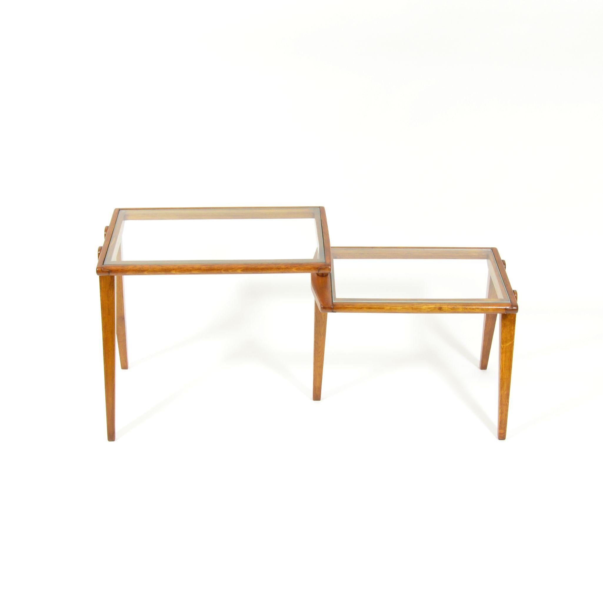 Mid-20th Century Folding Side Table, Wood and Glass, Czechoslovakia, 1960s