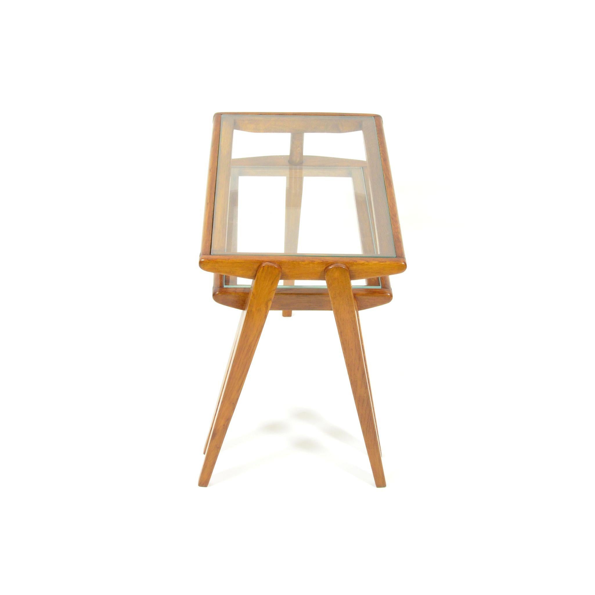 Folding Side Table, Wood and Glass, Czechoslovakia, 1960s 3