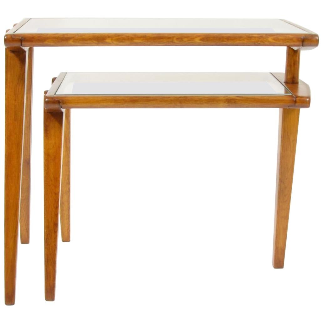 Folding Side Table, Wood and Glass, Czechoslovakia, 1960s