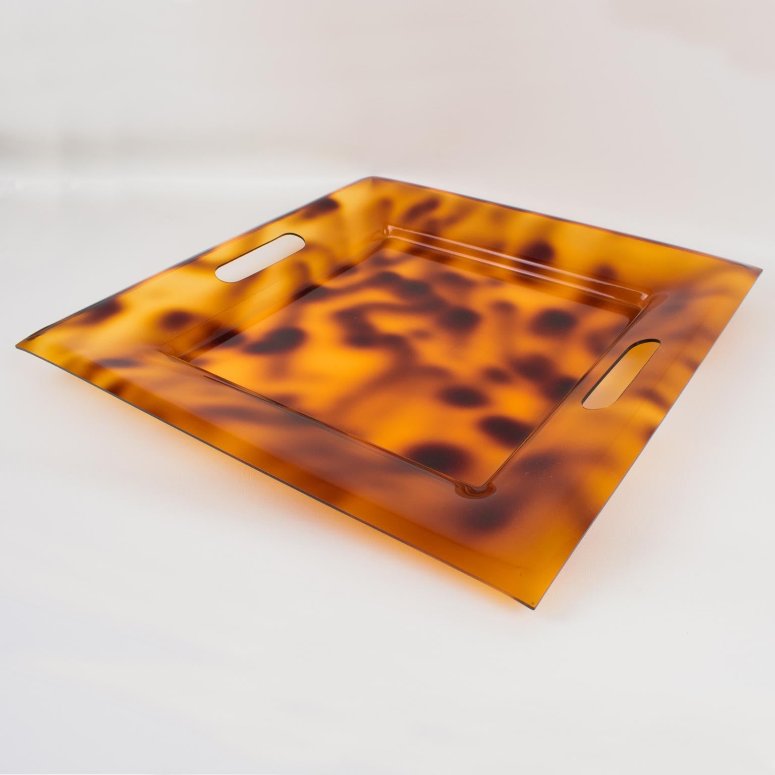 Folding Side Tray Table Tortoise Lucite and Chrome, Italy 1980s 3