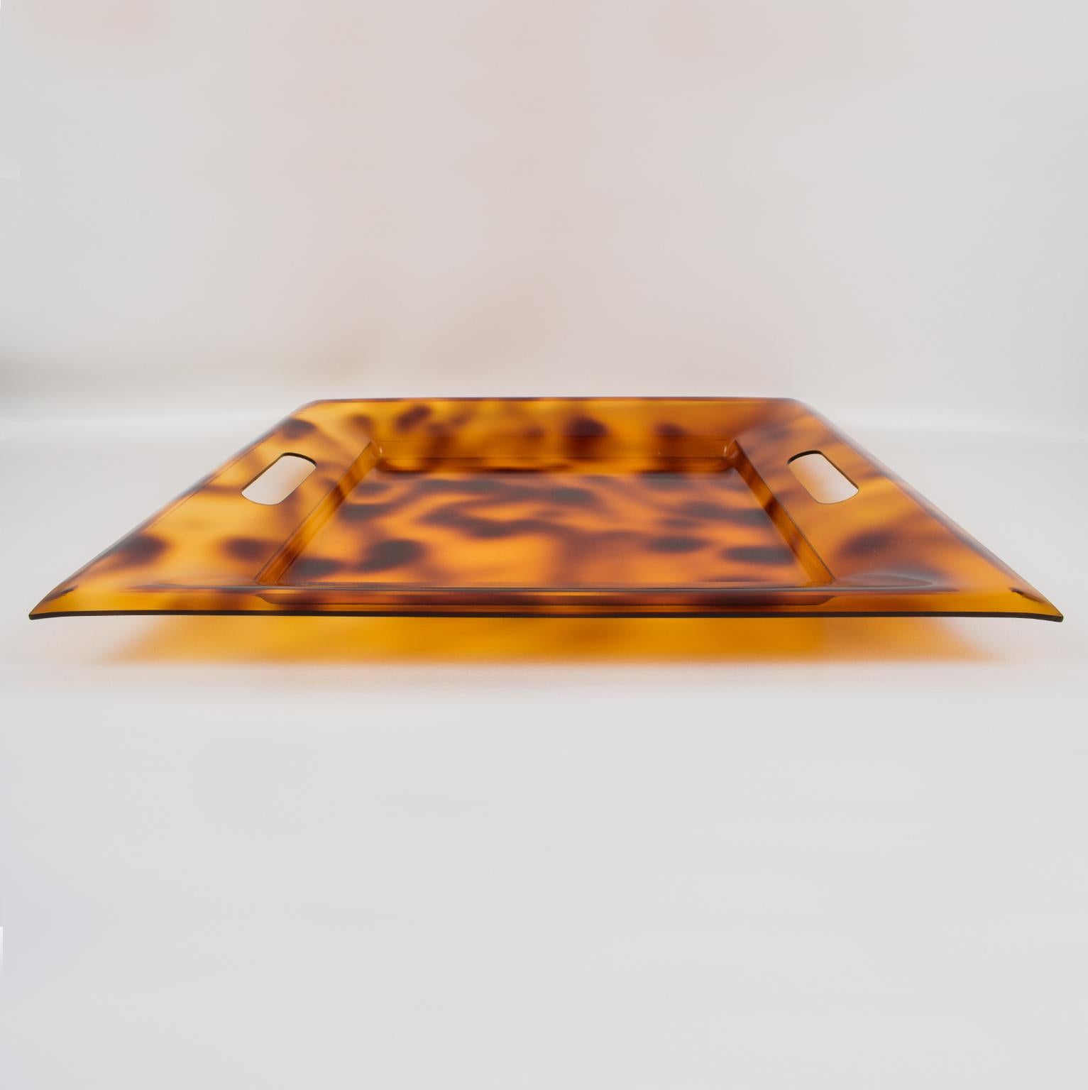 Folding Side Tray Table Tortoise Lucite and Chrome, Italy 1980s 4