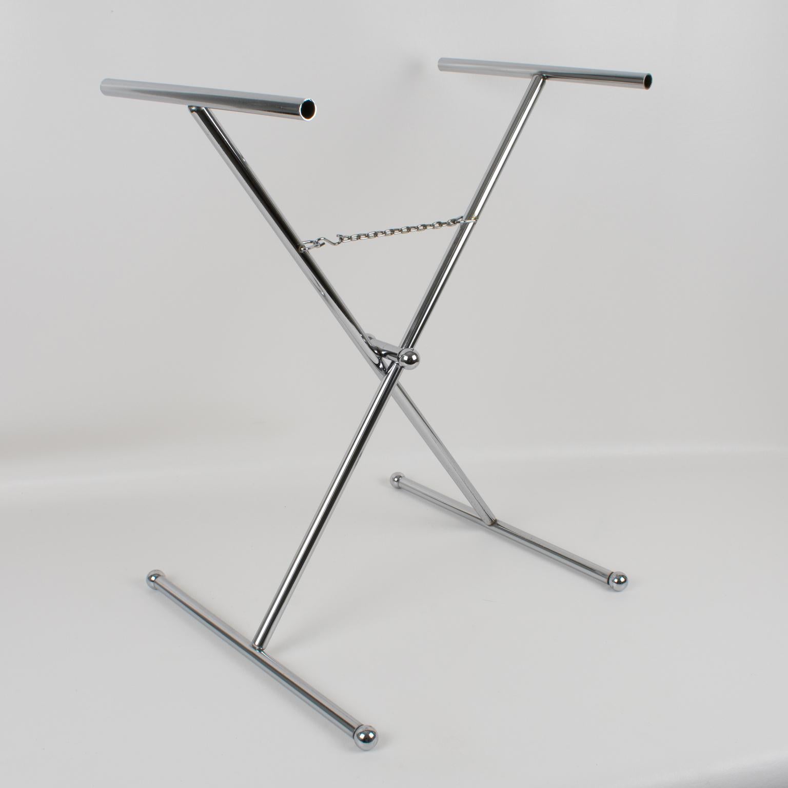 Folding Side Tray Table Tortoise Lucite and Chrome, Italy 1980s 7