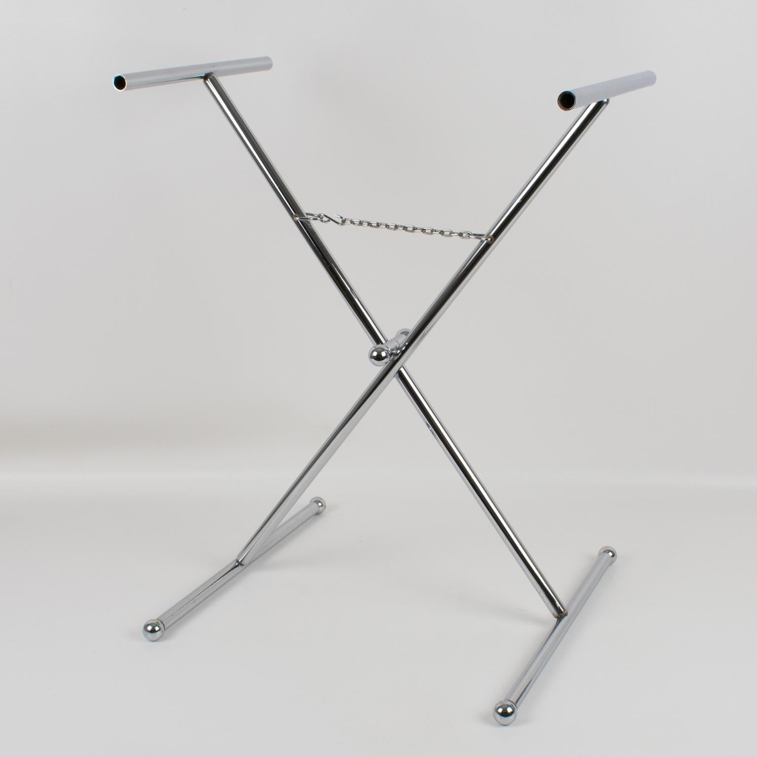 Folding Side Tray Table Tortoise Lucite and Chrome, Italy 1980s 9
