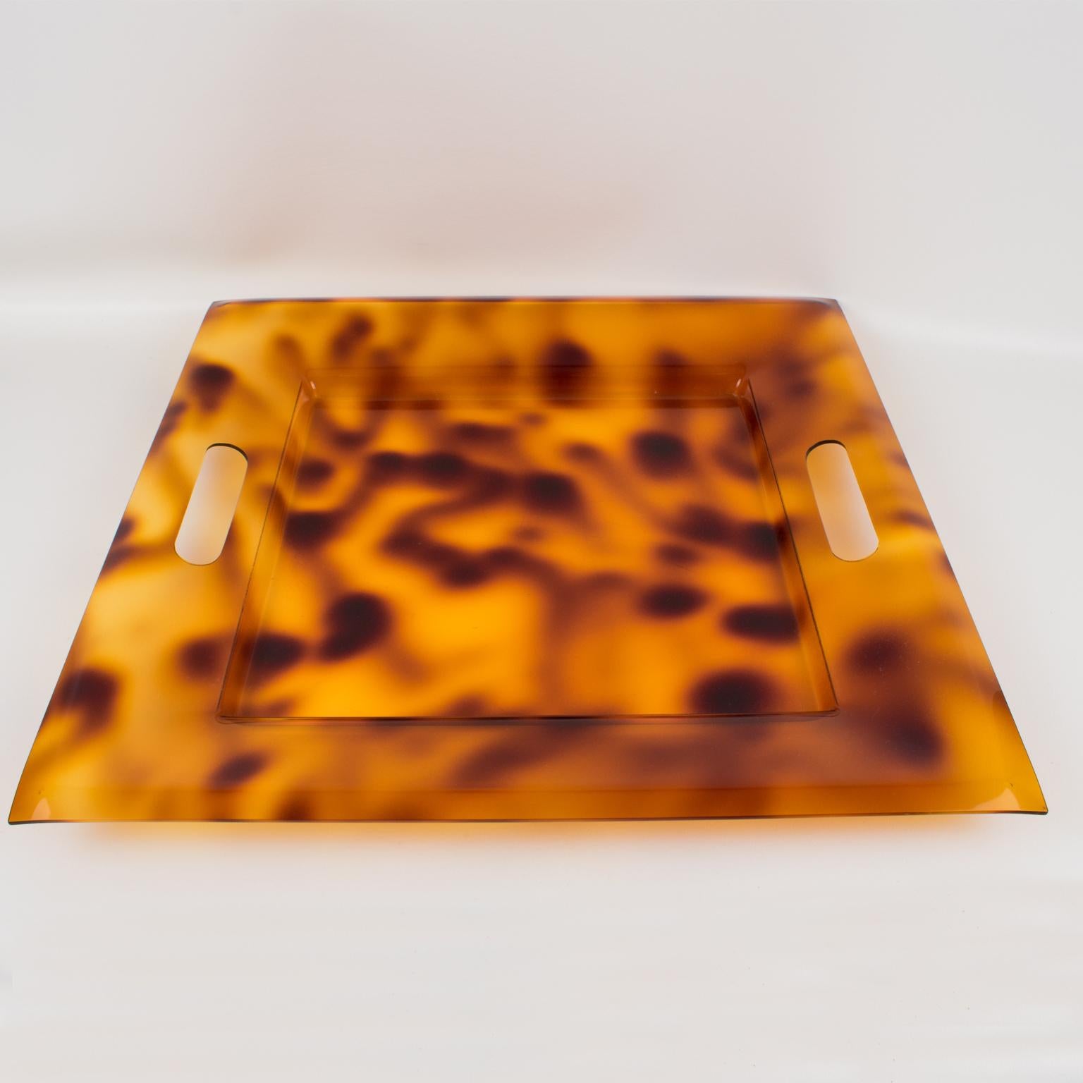 Folding Side Tray Table Tortoise Lucite and Chrome, Italy 1980s 1
