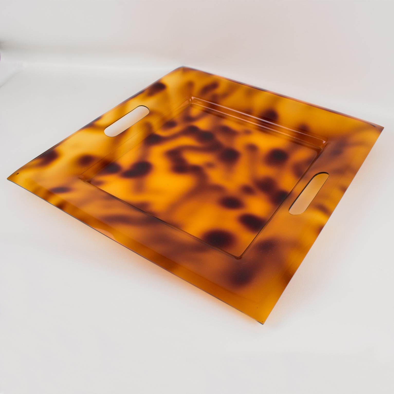 Folding Side Tray Table Tortoise Lucite and Chrome, Italy 1980s 2