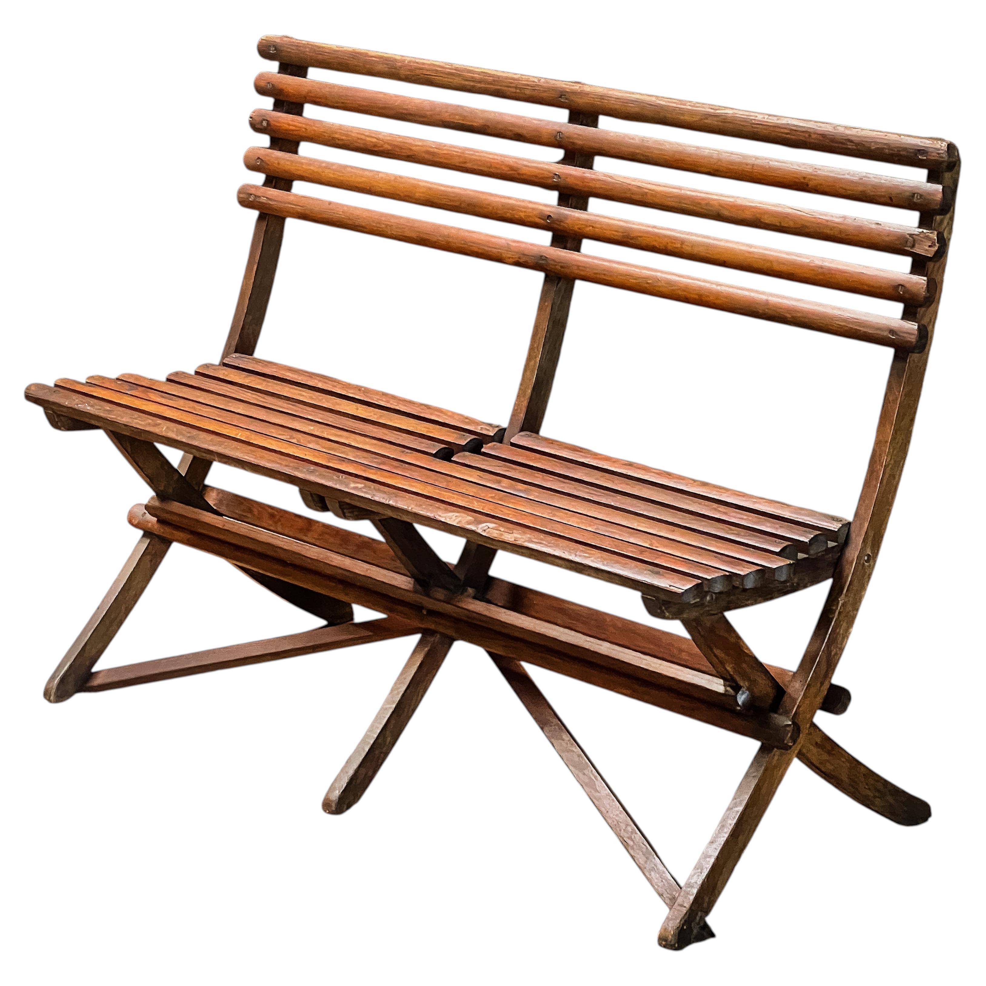 Folding Slatted Wood Garden Bench or Seat from France - Early 20th Century
