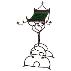 Folding Standing Lectern in Wrought Iron and Fabric, Spain, 16th Century