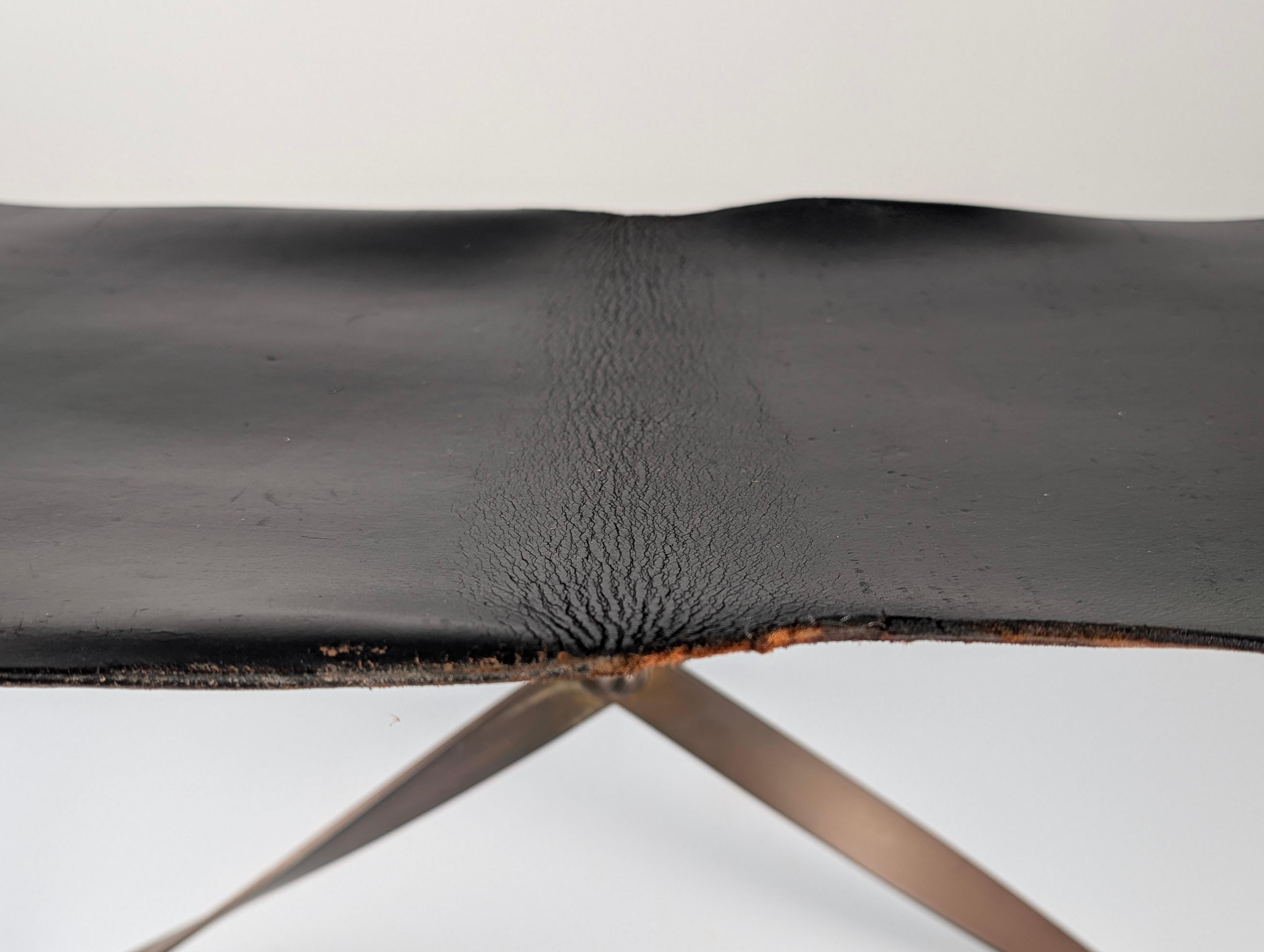 Folding Steel and Leather Stool, Denmark 1960s For Sale 4