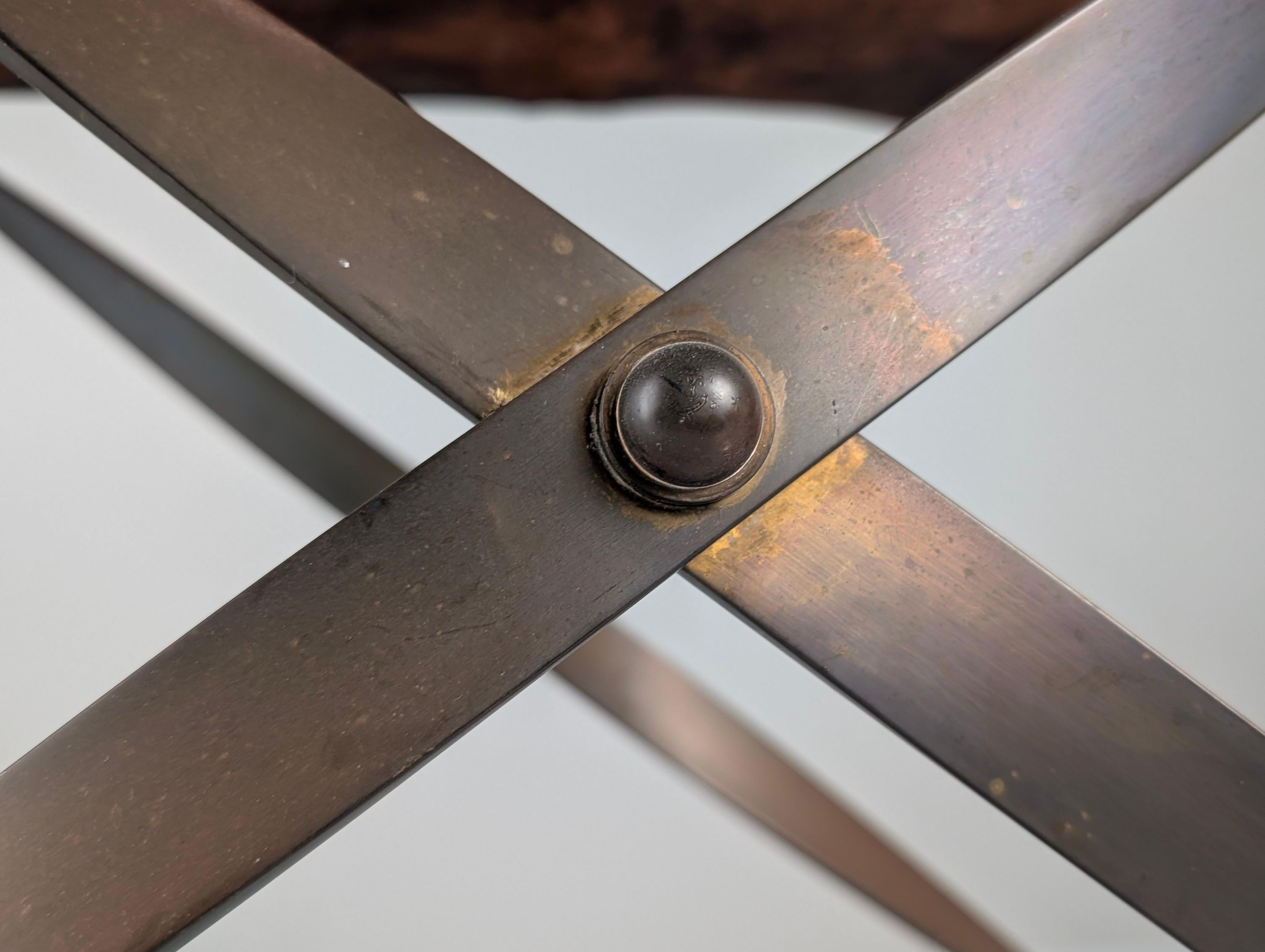 Folding Steel and Leather Stool, Denmark 1960s For Sale 2