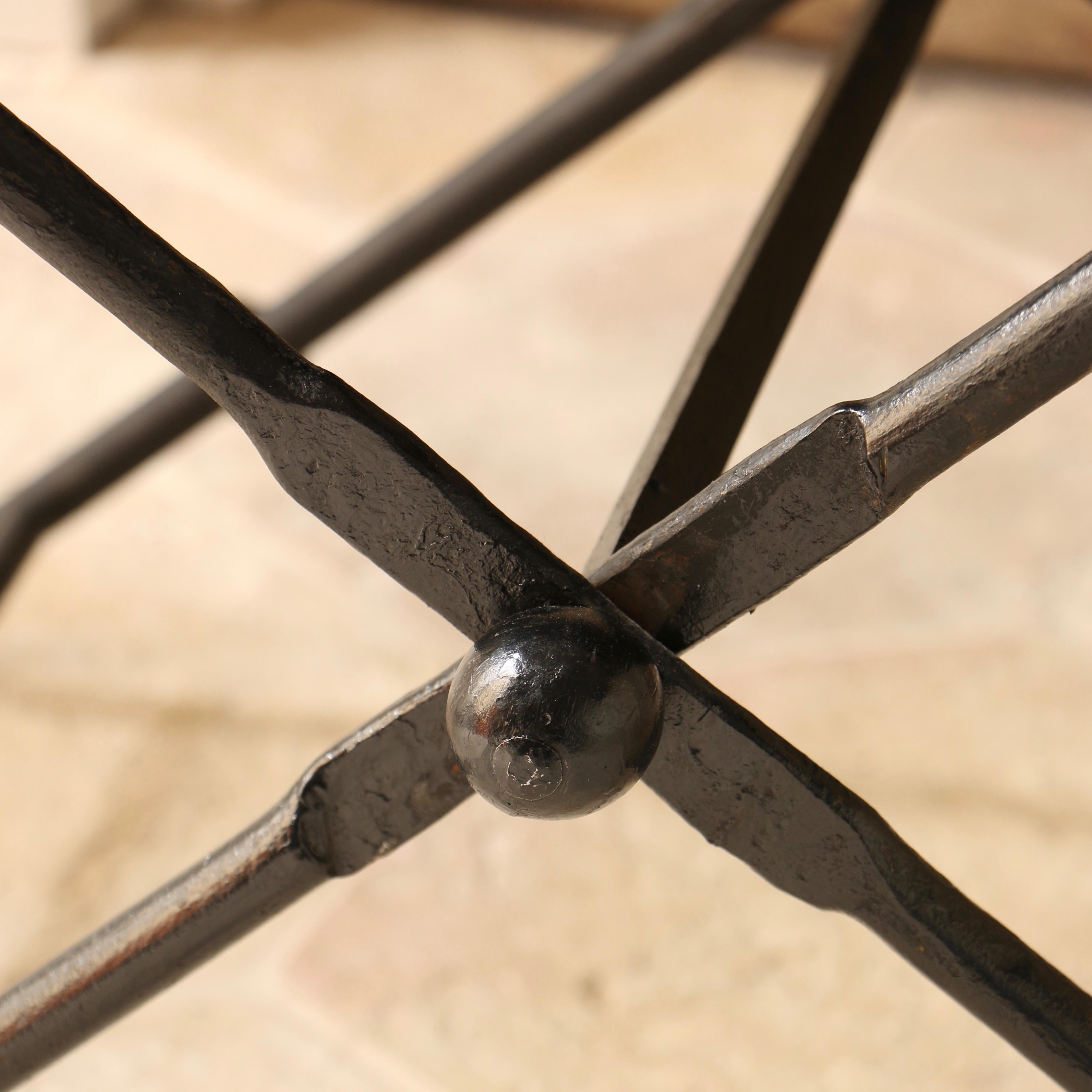 Neoclassical Folding Stool, Black Leather Seat