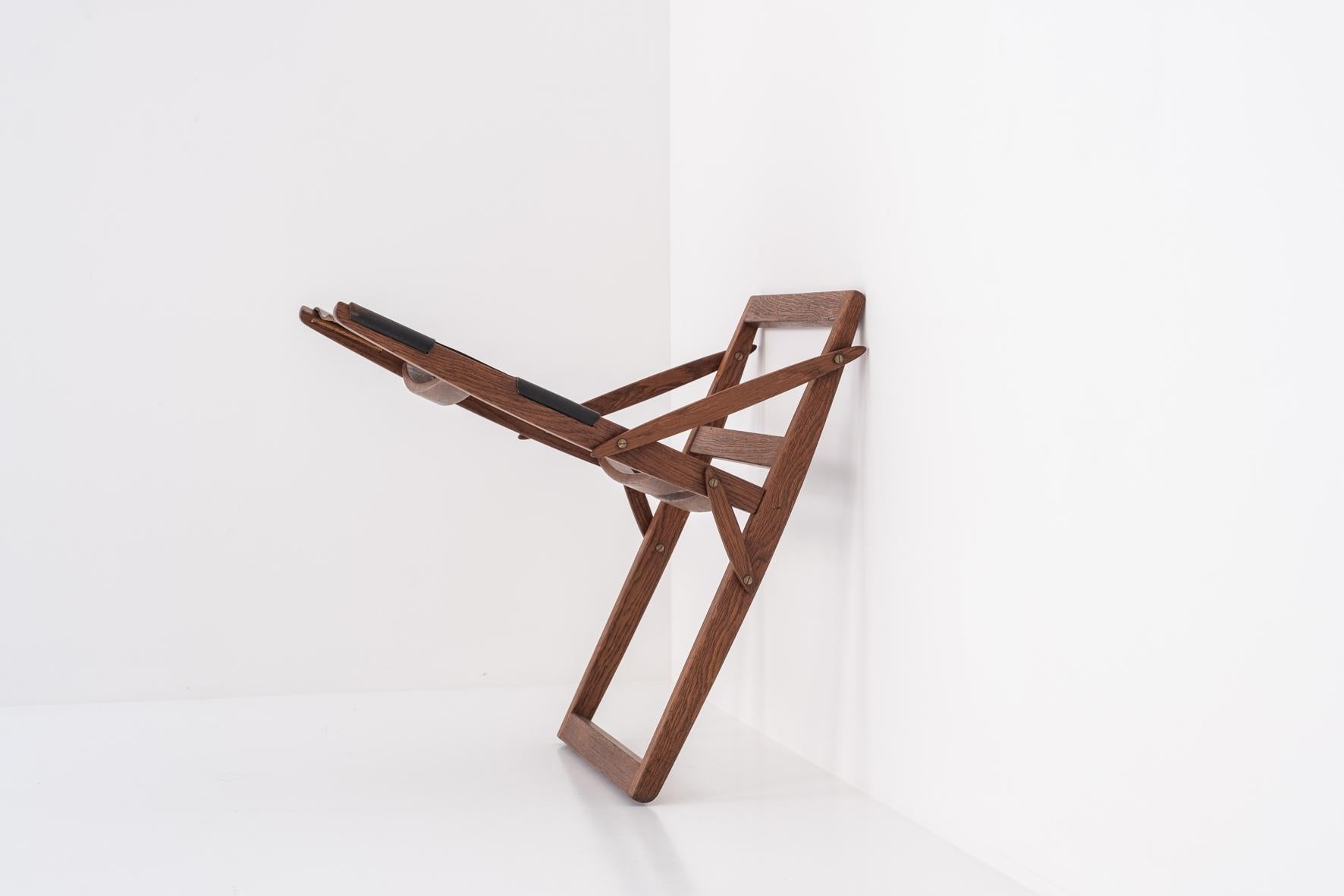 Leather Folding stool by Peter Hvidt & Orla Mølgaard-Nielsen, Denmark 1959 For Sale