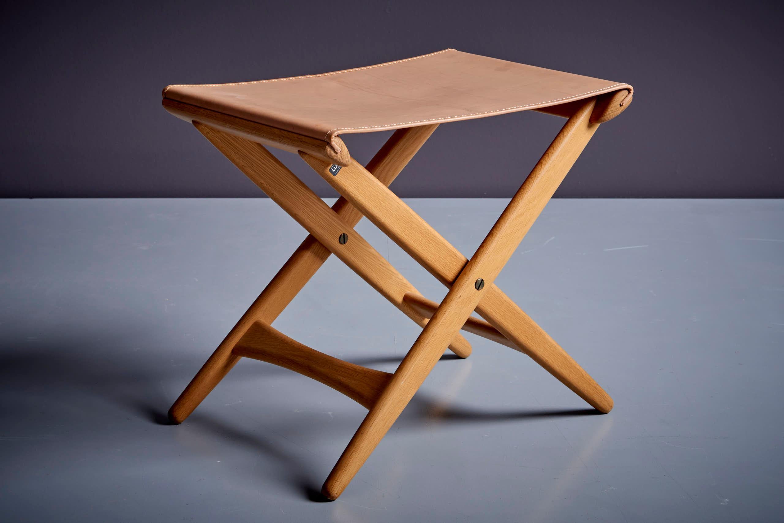 Leather Folding Stool by Uno and Östen Kristiansson for Luxus Vittsjö