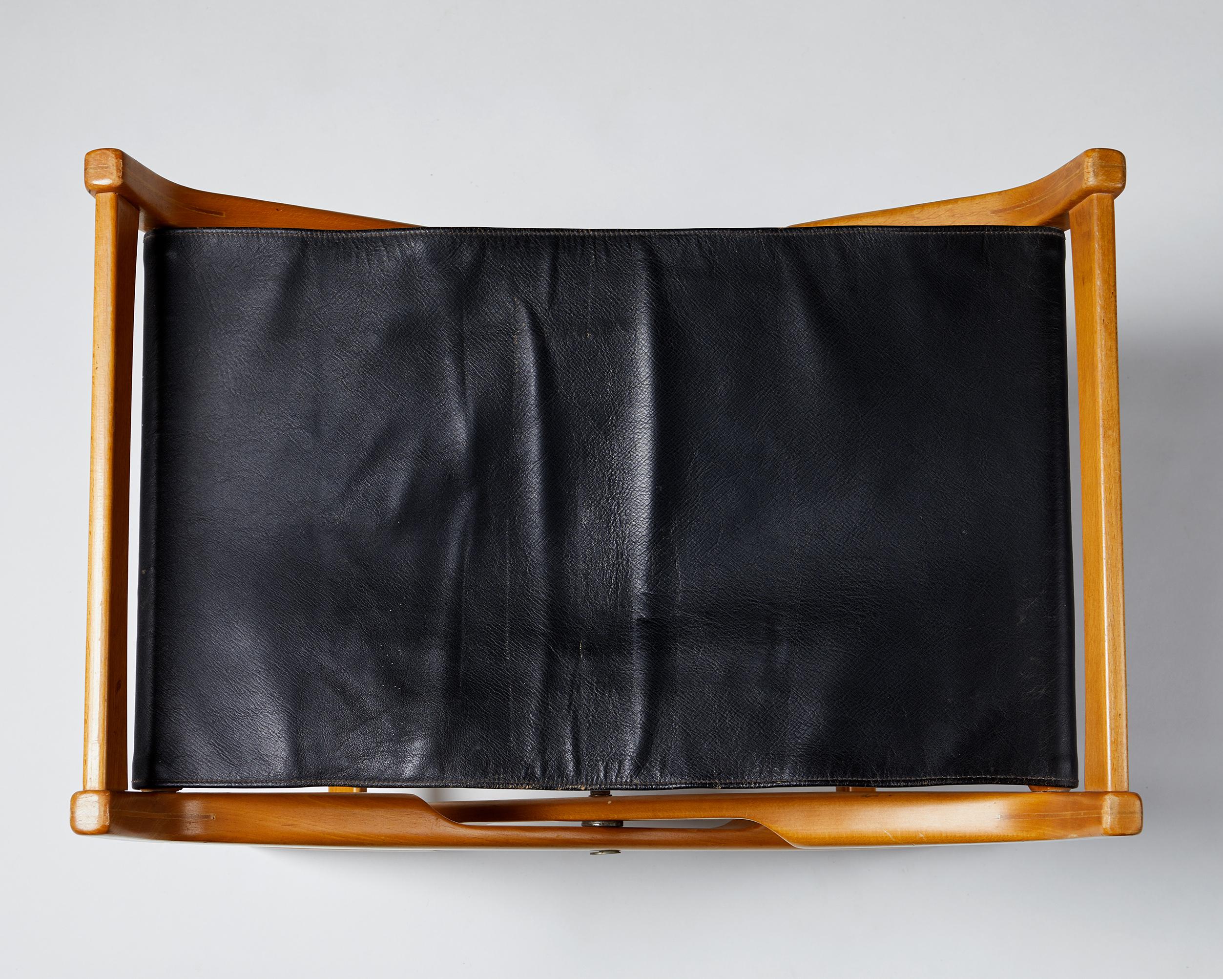 Leather Folding Stool “Futura” by David Rosén for Nordiska Kompaniet Sweden, 1960s