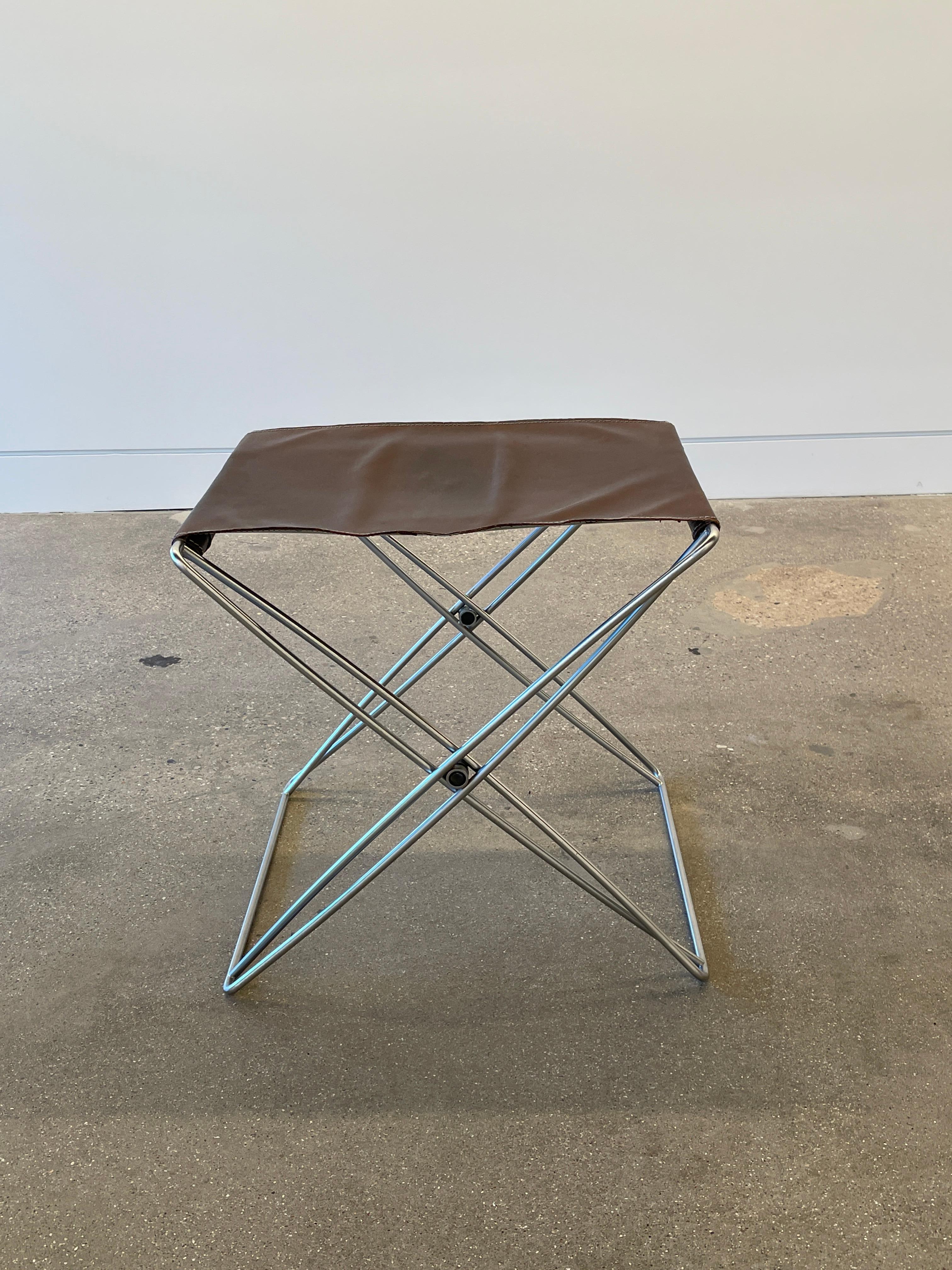 Danish Jörgen Gammelgaard folding leather stool for Design Forum, Denmark, 1970s For Sale
