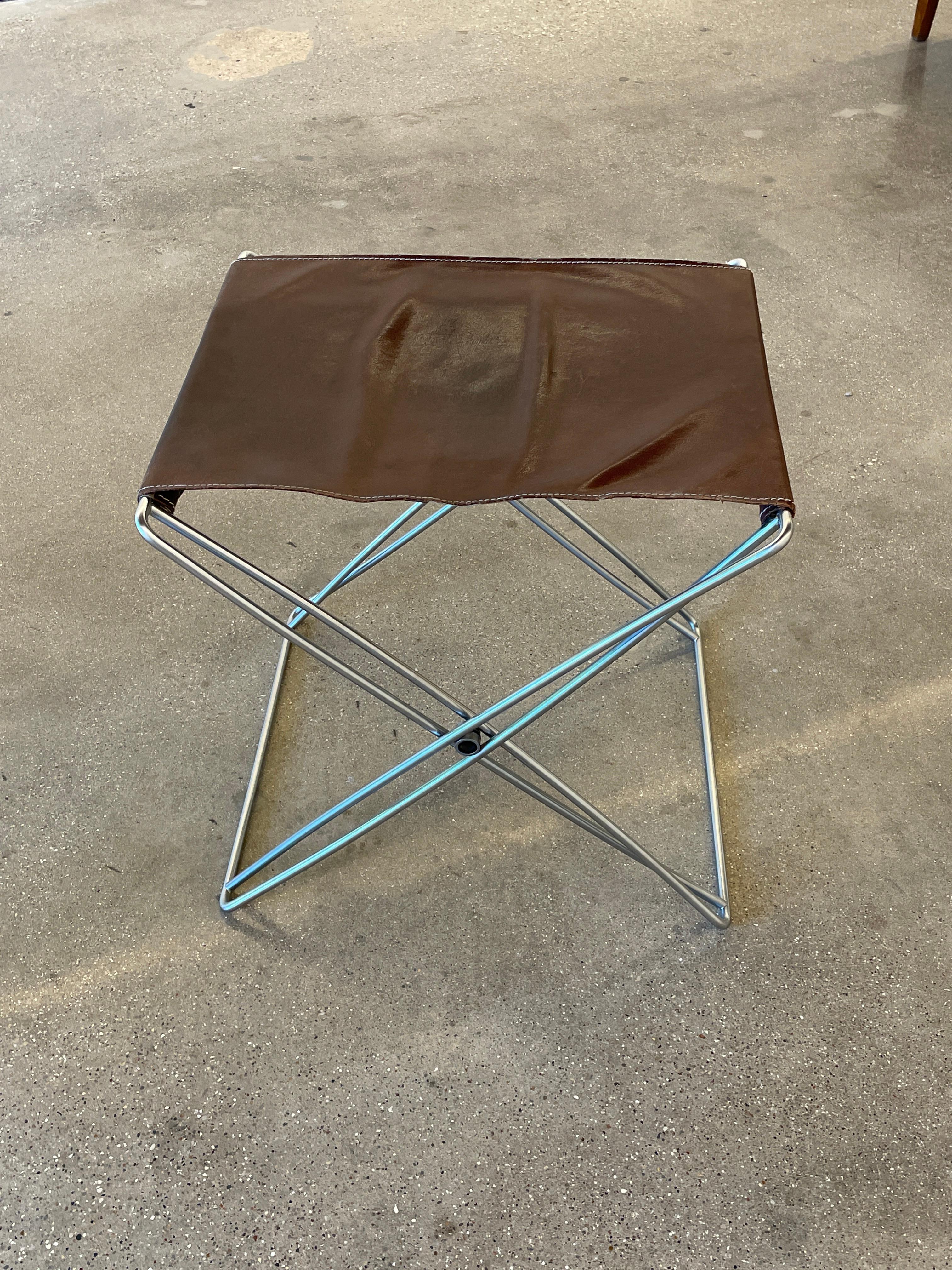 20th Century Jörgen Gammelgaard folding leather stool for Design Forum, Denmark, 1970s For Sale