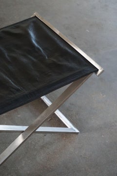 Folding Stool in Steel and Leather by Michael Christensen, 1990s
