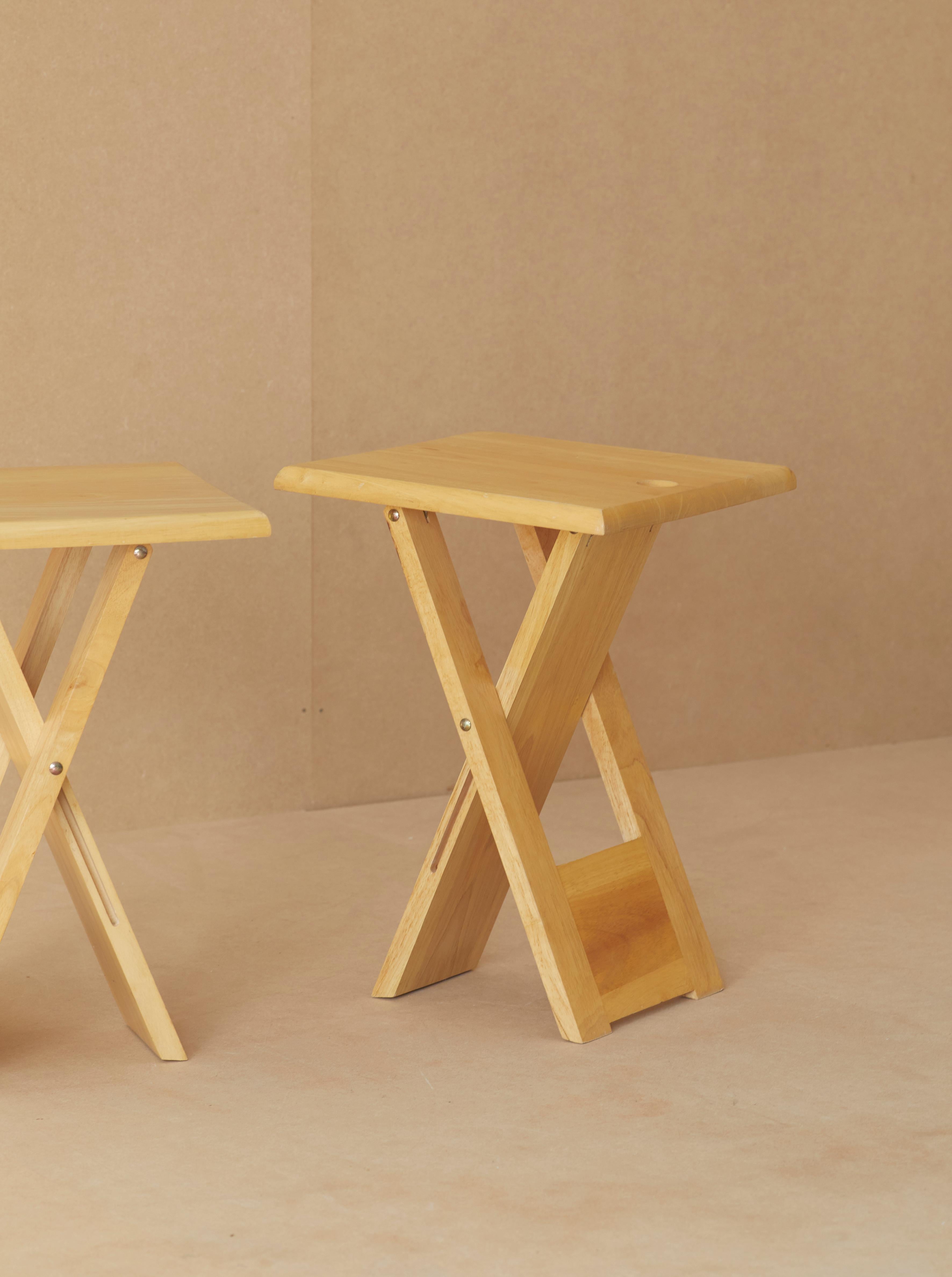 Folding stools edited by Artefact France (marked), c. 1970, in solid beech wood For Sale 3