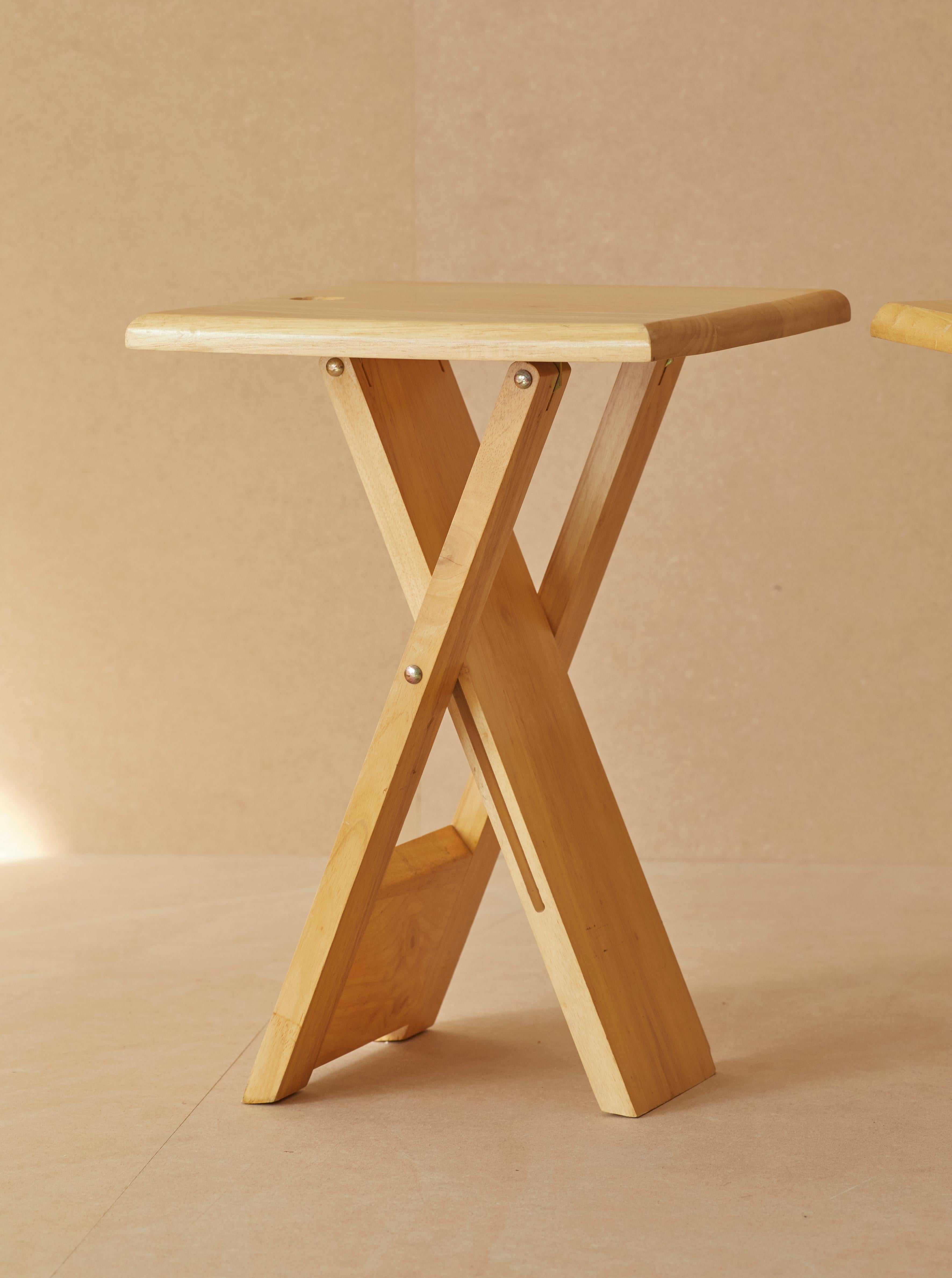 Folding stools edited by Artefact France (marked), c. 1970, in solid beech wood For Sale 4