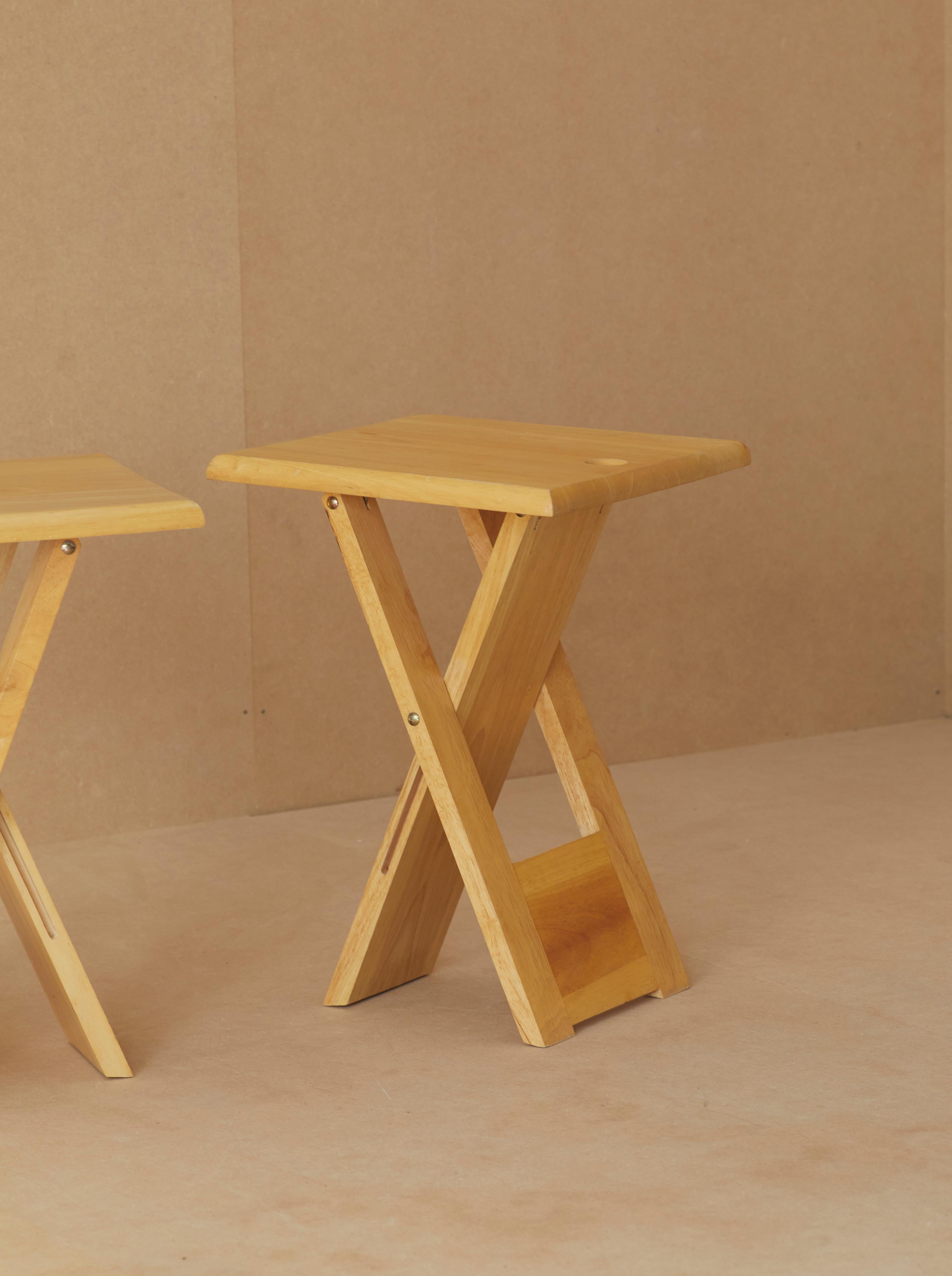Folding stools edited by Artefact France (marked), c. 1970, in solid beech wood For Sale 6