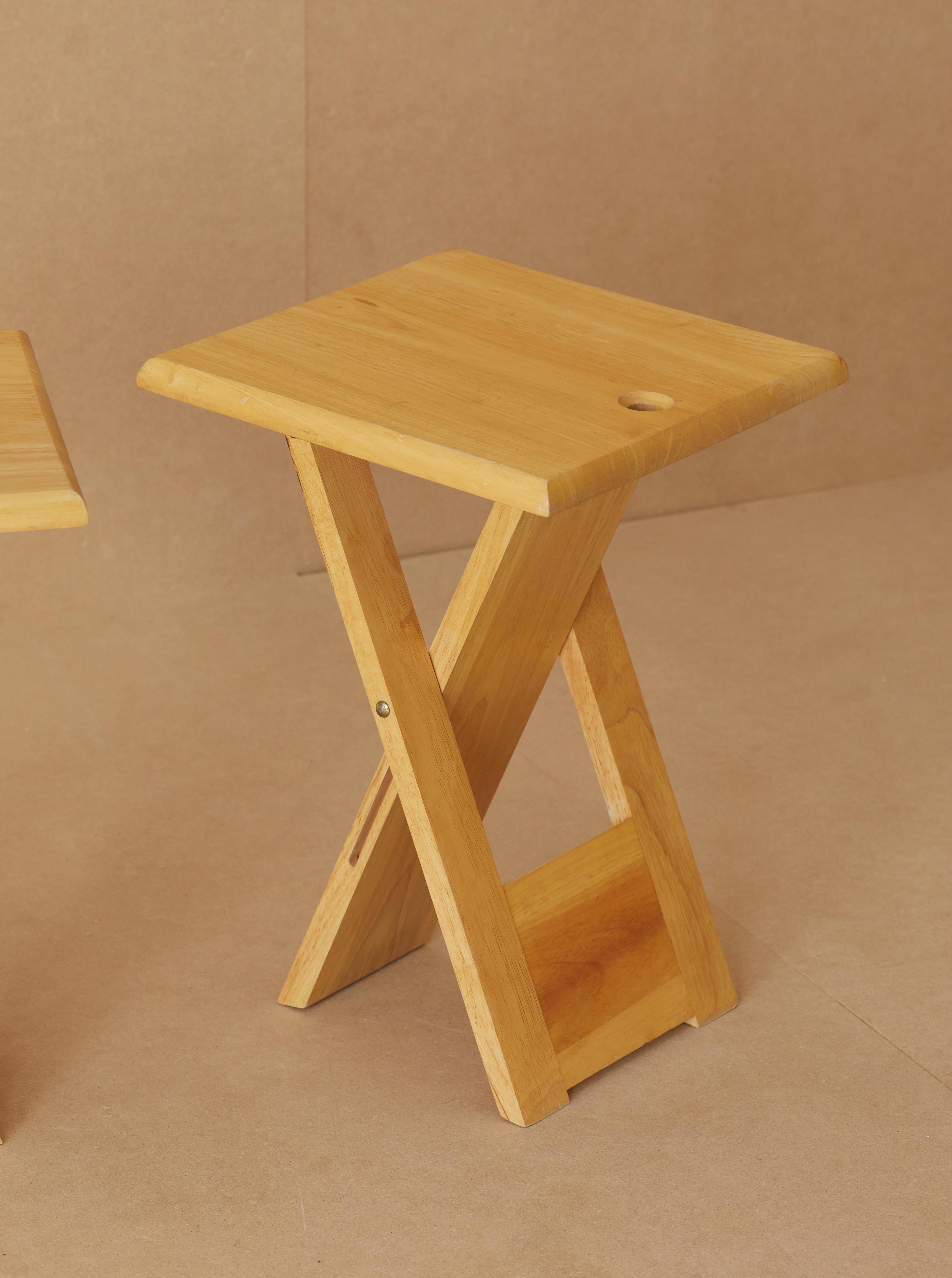 Folding stools edited by Artefact France (marked), c. 1970, in solid beech wood For Sale 8