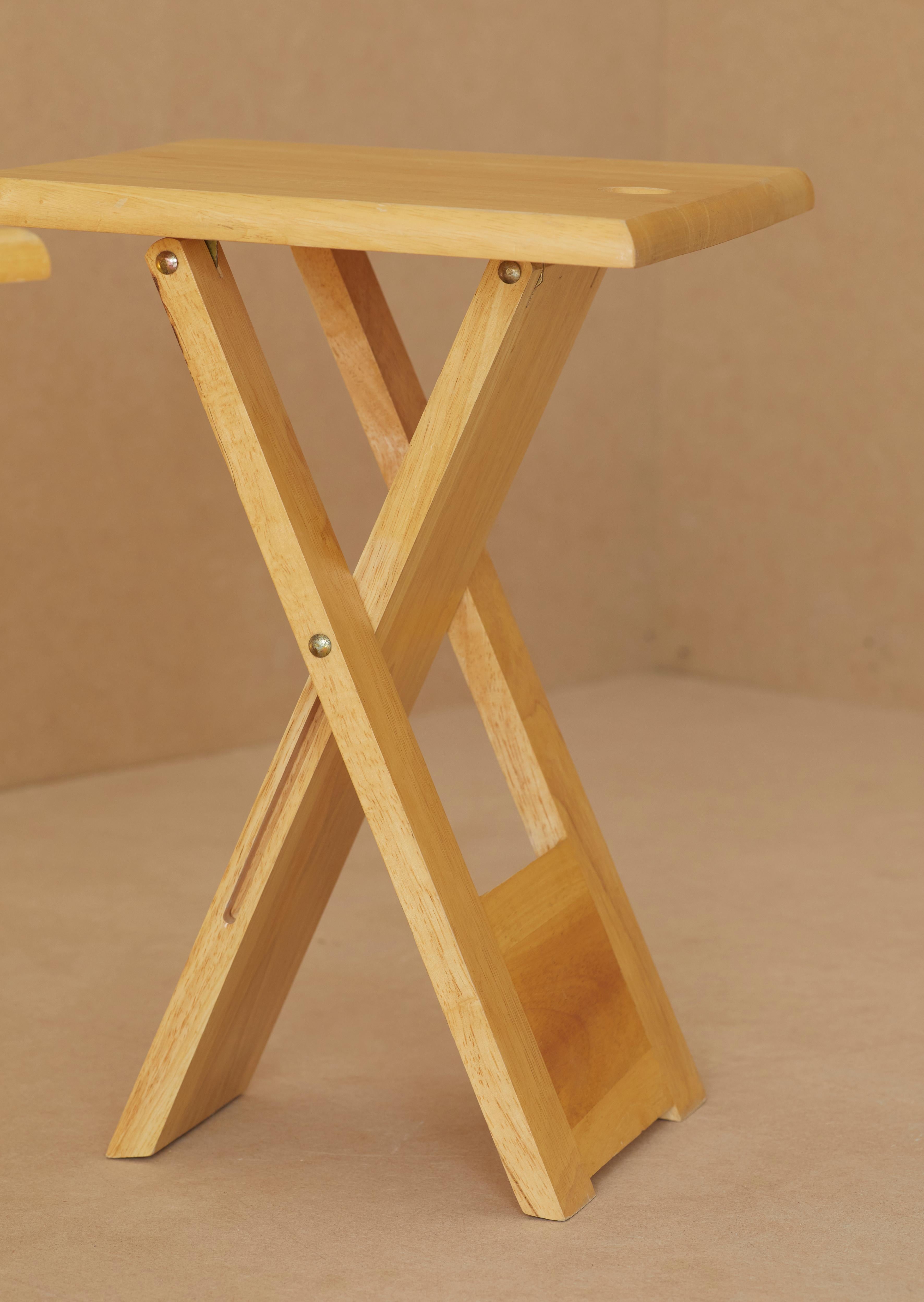 Folding stools edited by Artefact France (marked), c. 1970, in solid beech wood 9