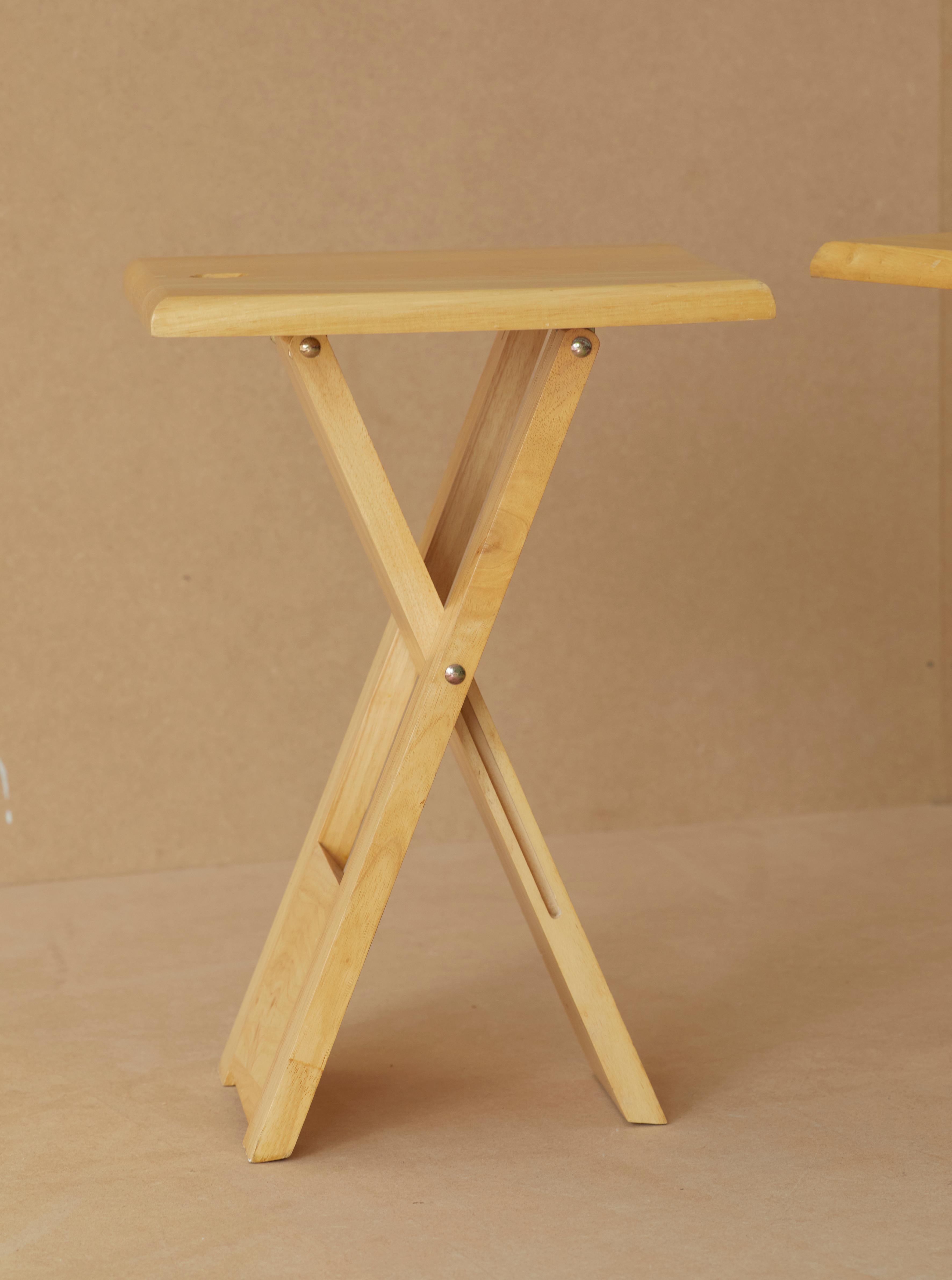 Beech Folding stools edited by Artefact France (marked), c. 1970, in solid beech wood For Sale