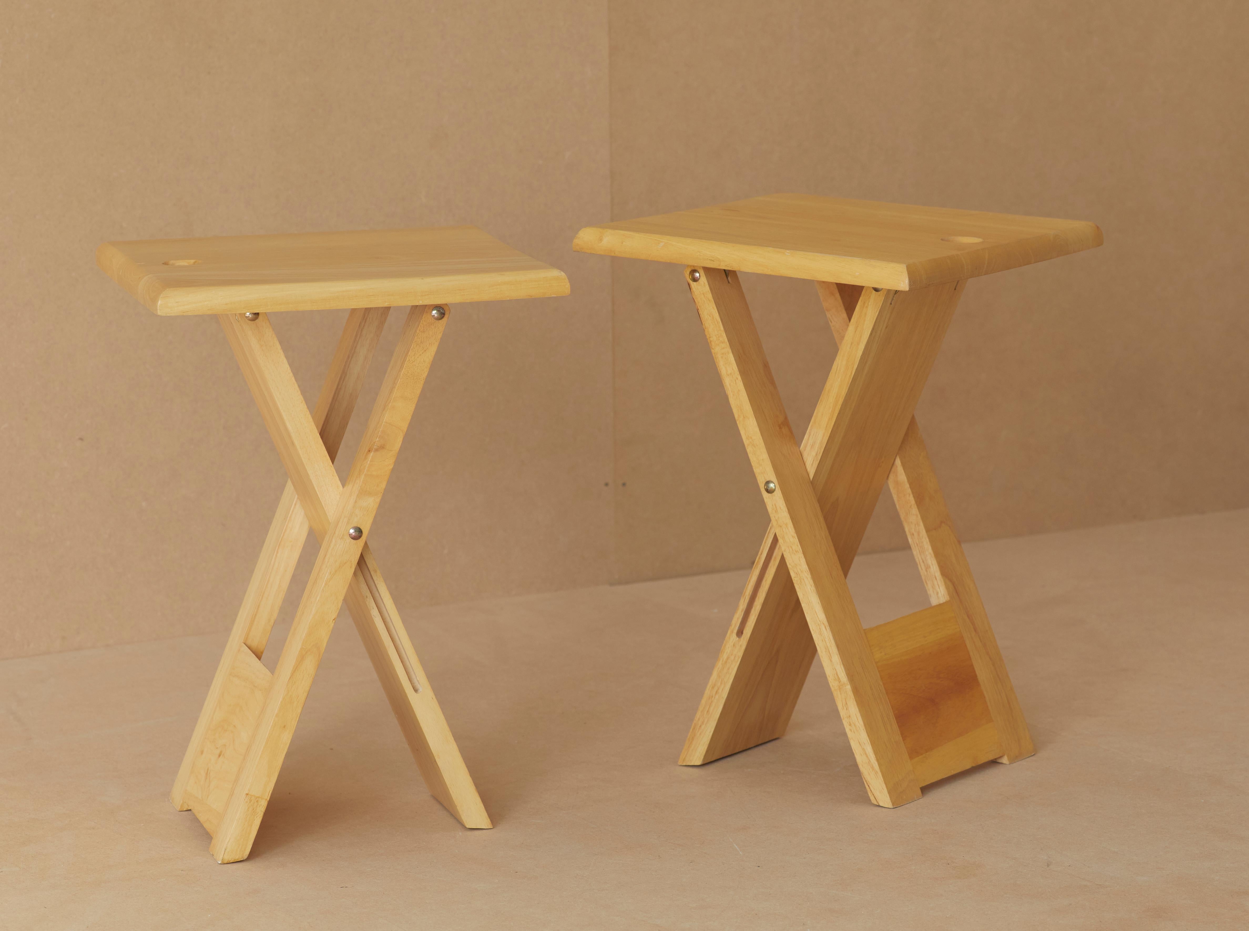 Folding stools edited by Artefact France (marked), c. 1970, in solid beech wood For Sale 1