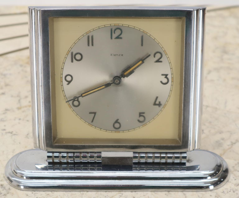 Folding Swivel Base Art Deco Polished Chrome Travel Table Desk Clock