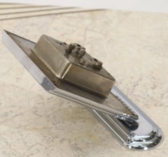 Folding Swivel Base Art Deco Polished Chrome Travel Table Desk Clock Kienzle