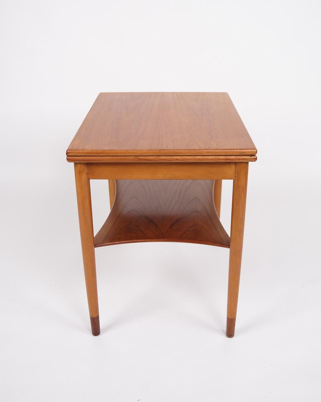 Folding Table In Teak & Beech With Brass Fittings By Børge Mogensen From 1950s For Sale 4