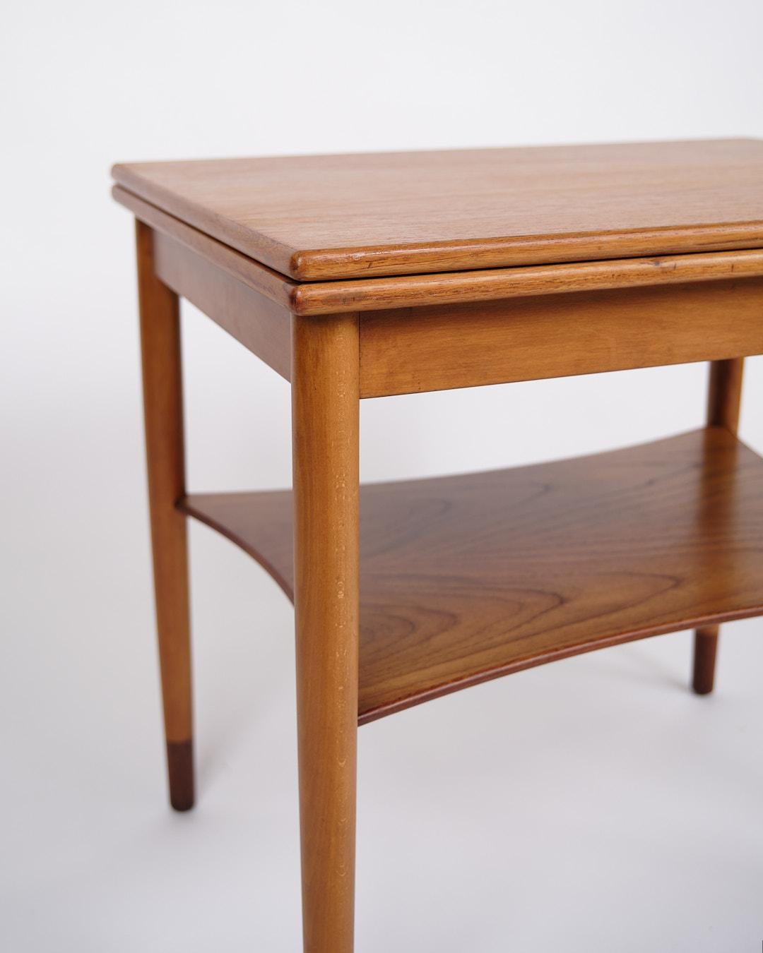 Danish Folding Table In Teak & Beech With Brass Fittings By Børge Mogensen From 1950s For Sale