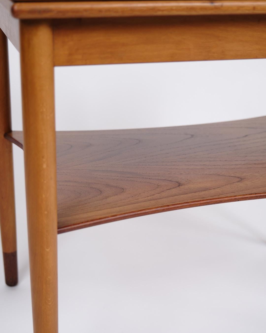 Folding Table In Teak & Beech With Brass Fittings By Børge Mogensen From 1950s In Good Condition For Sale In Lejre, DK