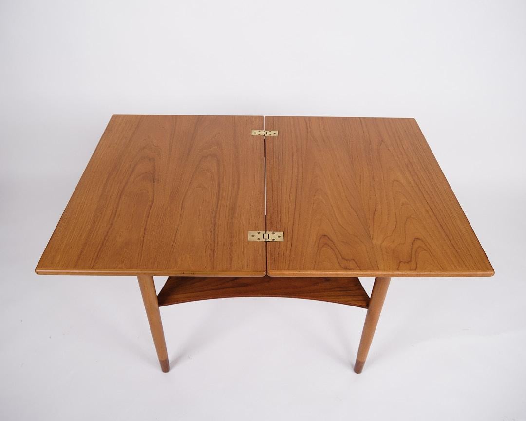 Folding Table In Teak & Beech With Brass Fittings By Børge Mogensen From 1950s For Sale 2