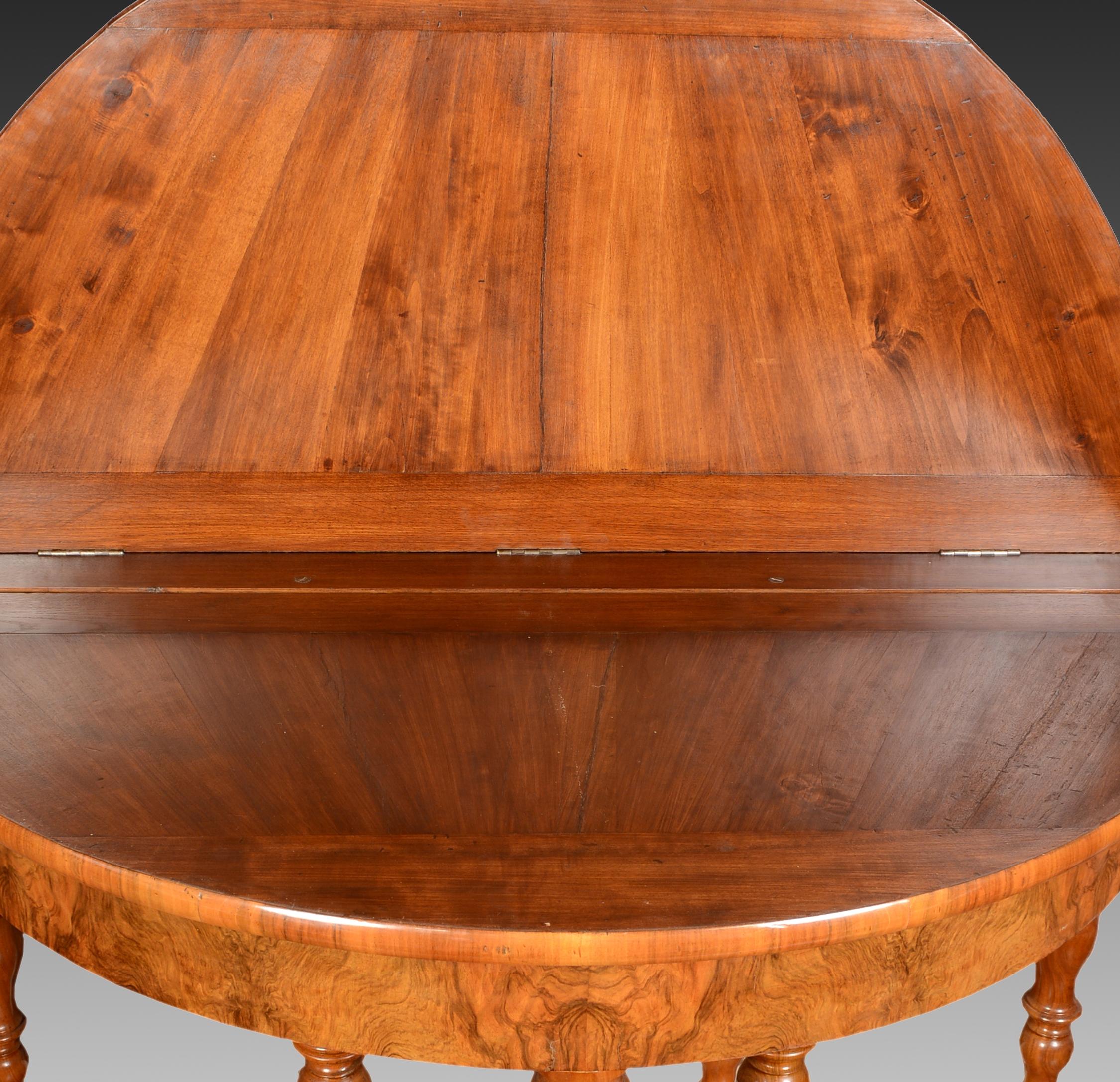 Neoclassical Folding Table, Walnut Wood and Walnut Root, 19th Century For Sale