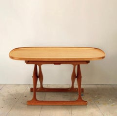 Folding Tray Table in Oak and Leather by Poul Hundevad