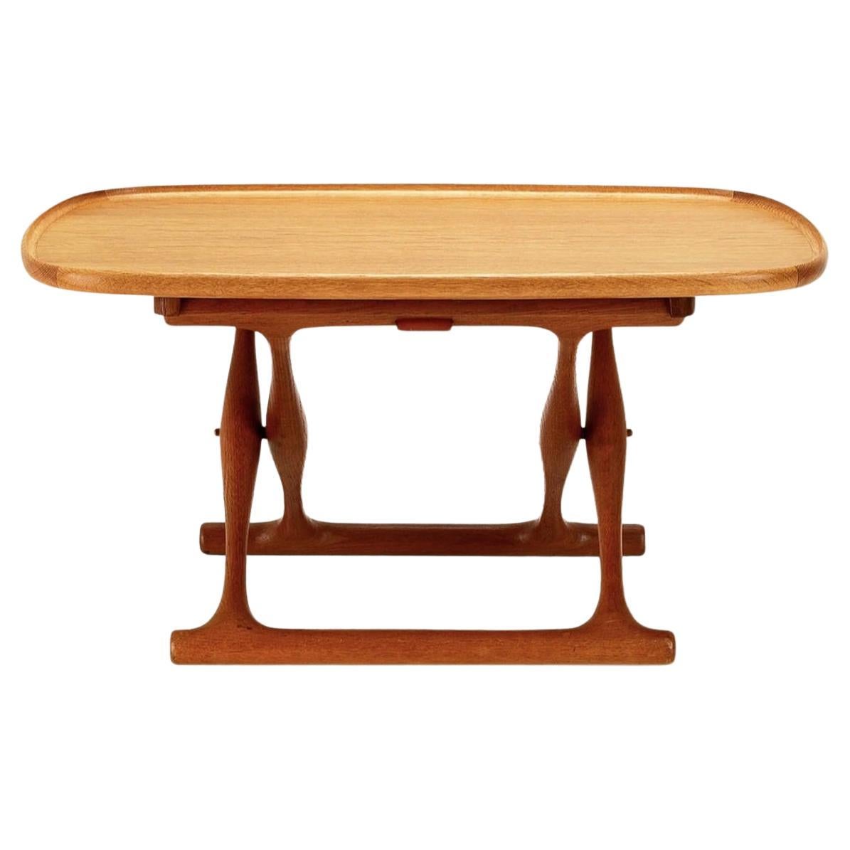 Table à plateau pliante en chêne et cuir de Poul Hundevad