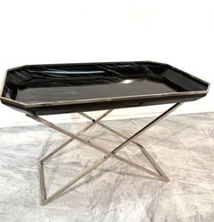 Folding Tray Table in Smoked Glass & Chrome, 1970s Italy