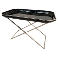Table pliante en verre fumé et chrome, 1970 Italie