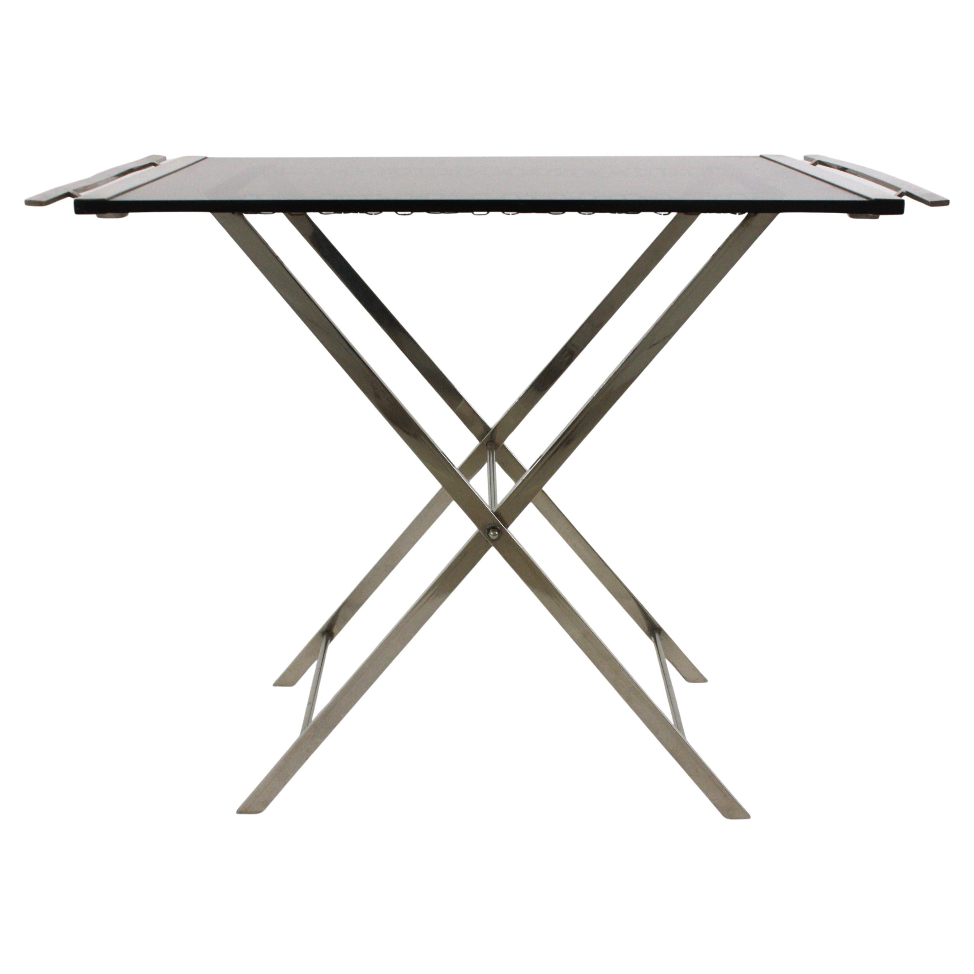 Table à plateau pliant/table de cocktail en lucite fumée et chrome, France, 1970 en vente 6