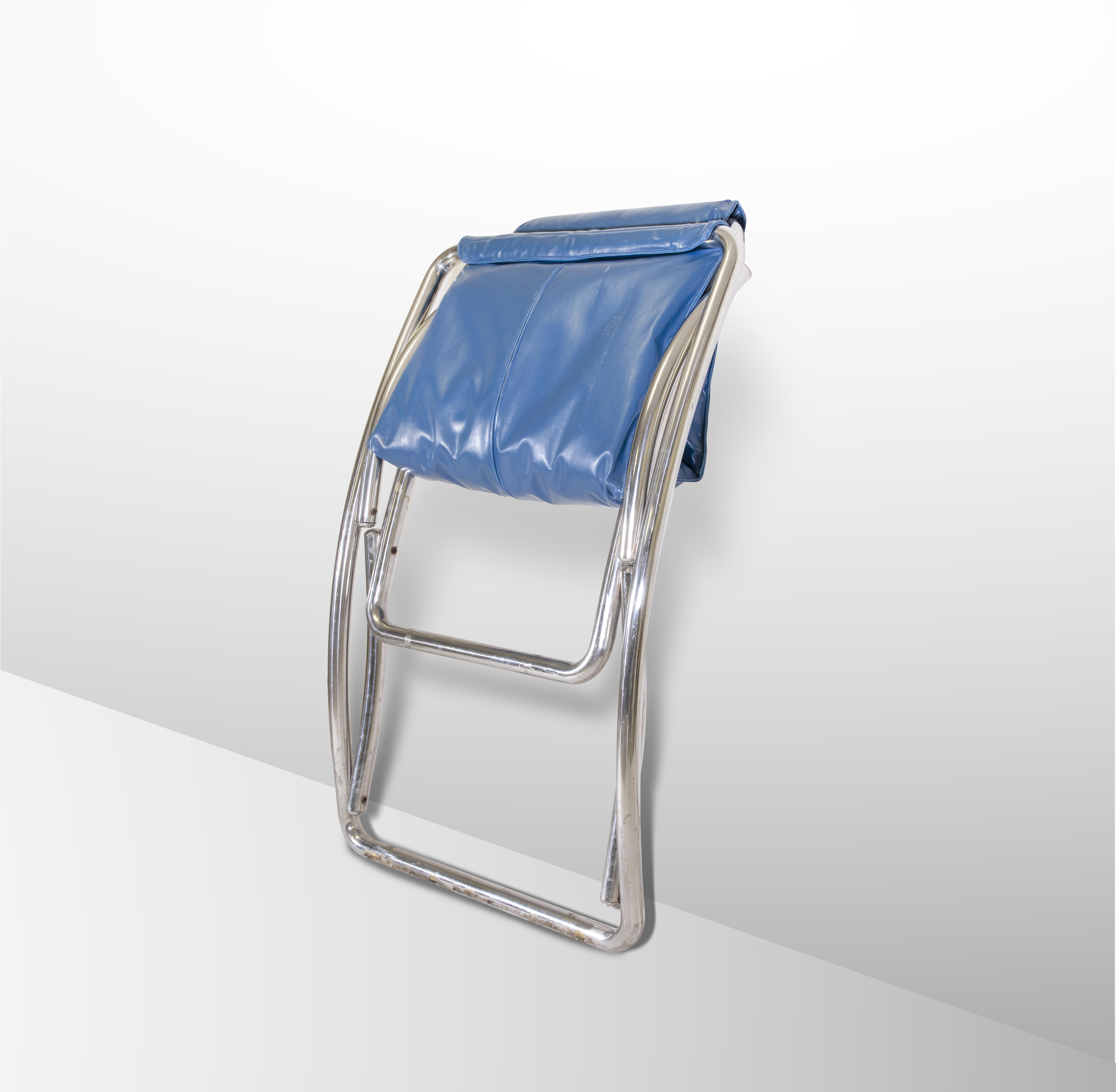 Folding Tubular Chromed Steel Deckchair, Italy 1970s In Good Condition For Sale In Roma, IT