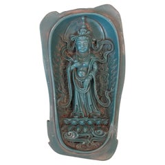 Folding Turquoise Resin Buddhist Relief Sculpture with Bodhisattva and Deity