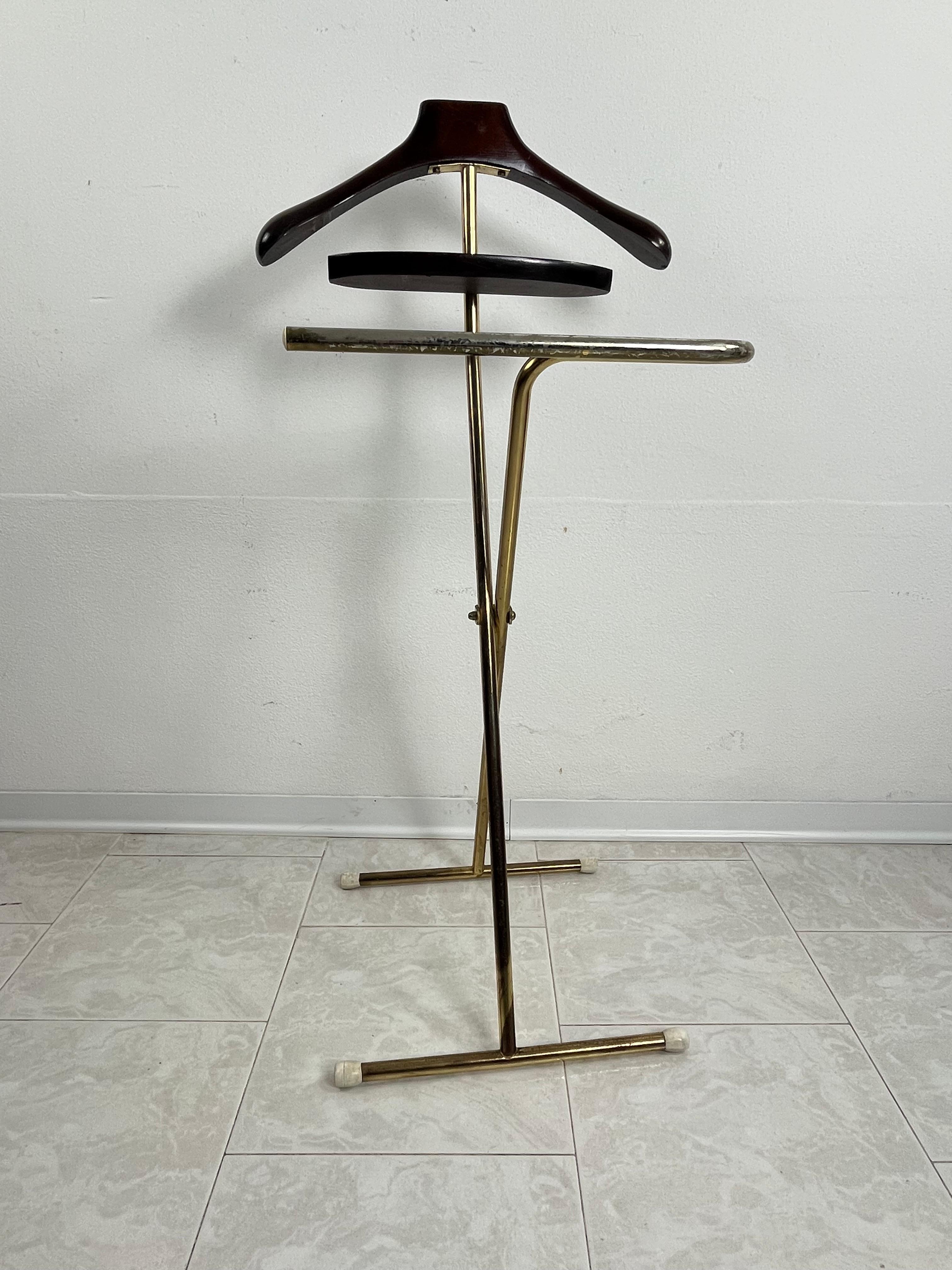Italian Folding Valet Stand In The Style Of Ico Parisi  Beech and Gilt Metal For Sale