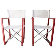 Folding Vintage Directors Chairs, Origin Dutch, 1970s, White Cotton