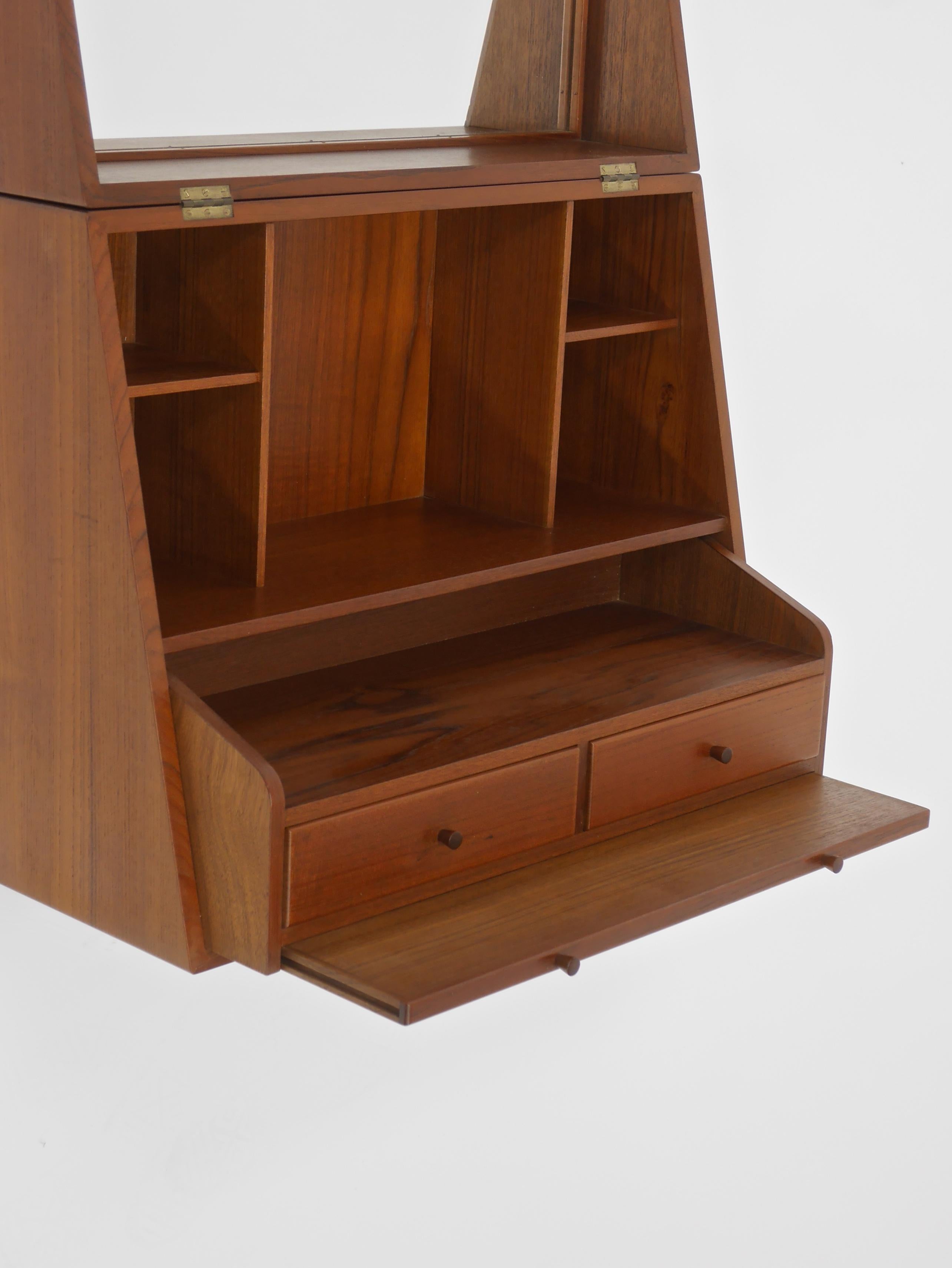 Folding Wall-Mounted Vanity in Teak by P. Jensen and Knud Frandsen In Good Condition For Sale In Hadley, MA