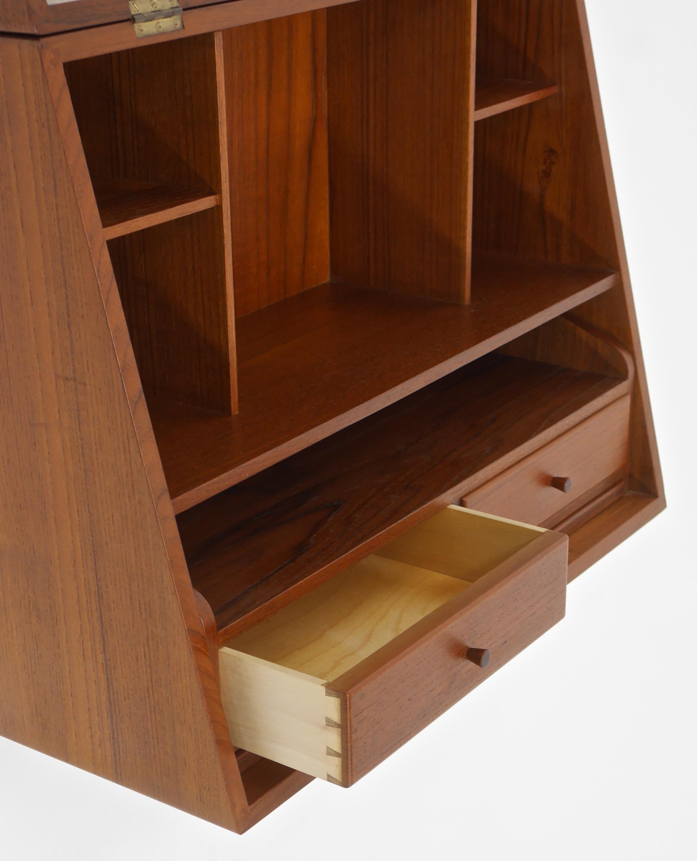 20th Century Folding Wall-Mounted Vanity in Teak by P. Jensen and Knud Frandsen For Sale