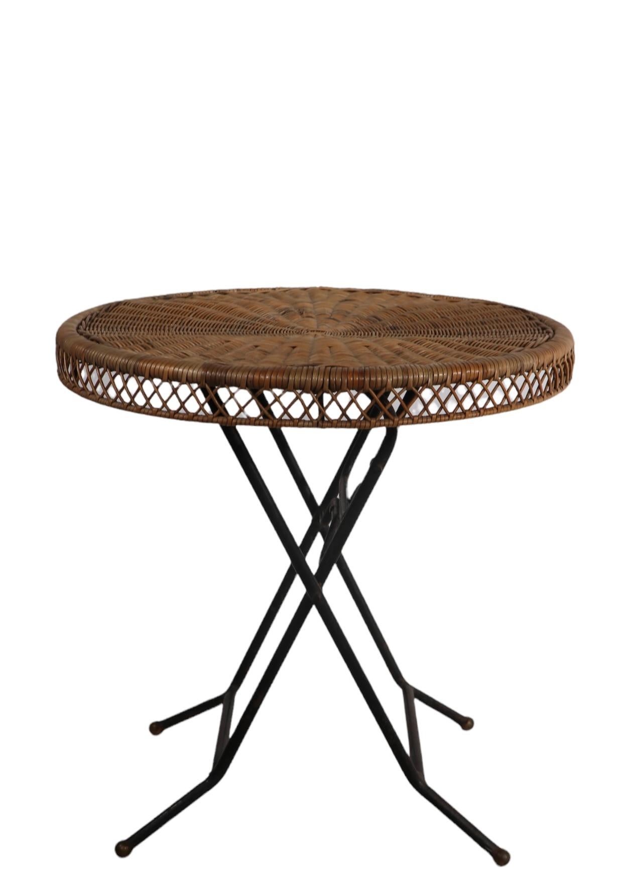 20th Century Folding Wicker Side Table by Danny Ho Fong California, Ca. 1950's For Sale